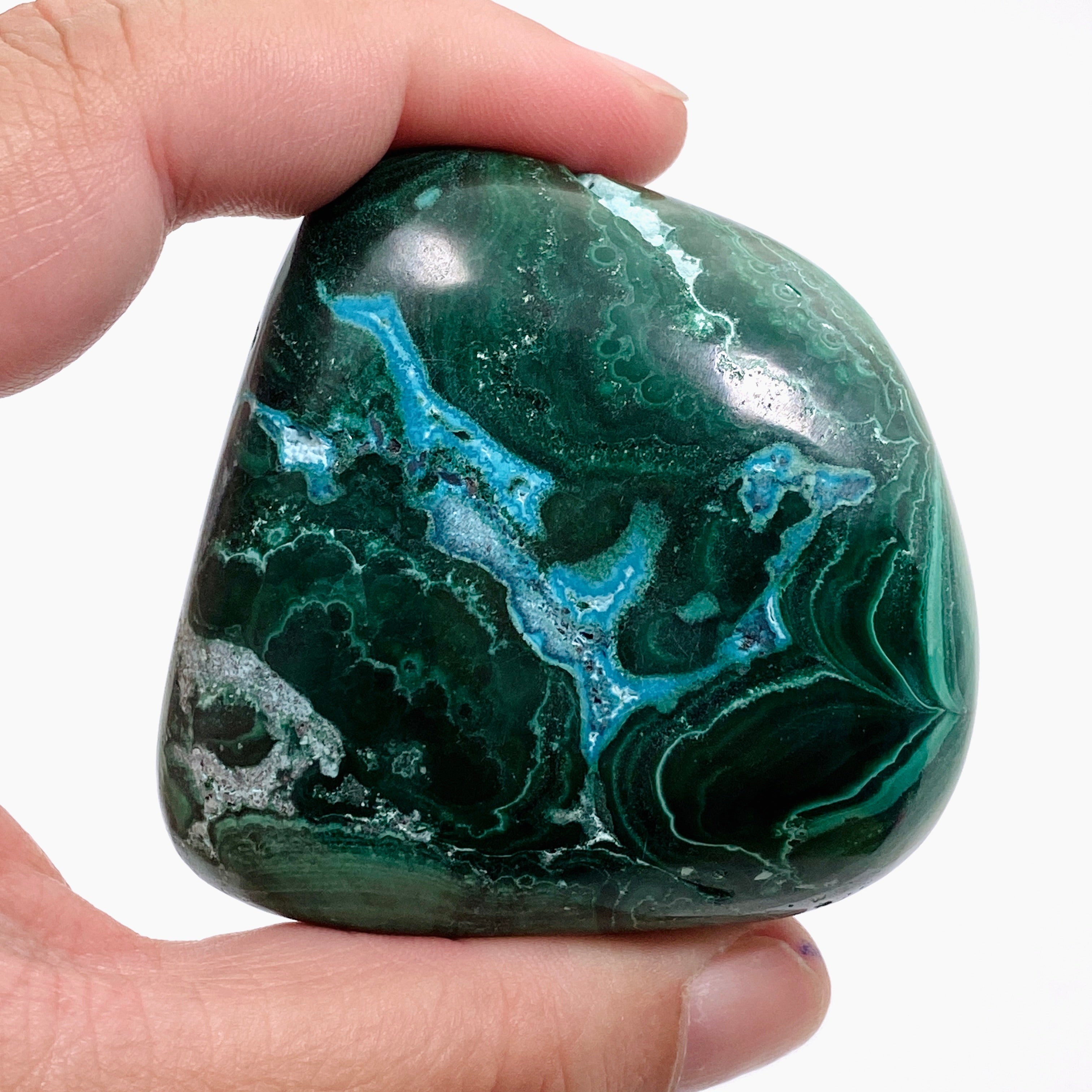 Natural Malachite and Chrysocolla Polished Freeform Stone - Congo Mined CR3748 | Healing Crystal for Meditation, Home Decor & Jewelry Making