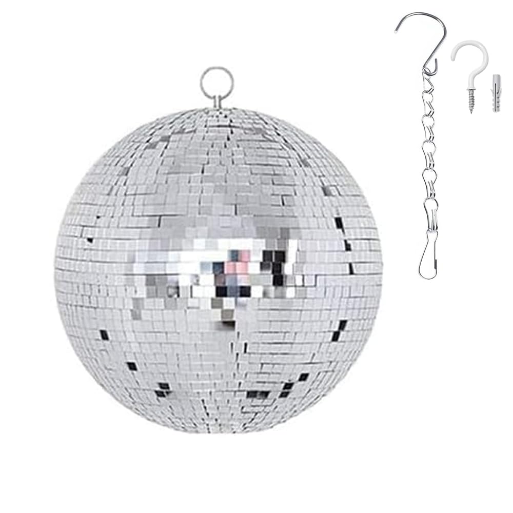 12 Inch Large Disco Ball Decorations - 70s 80s 90s Silver Rotating Mirror Ball with Hanging Hook for Party, Birthday, Wedding & Home Decor | Perfect for Dance Parties, Nightclubs & Retro Themed Events