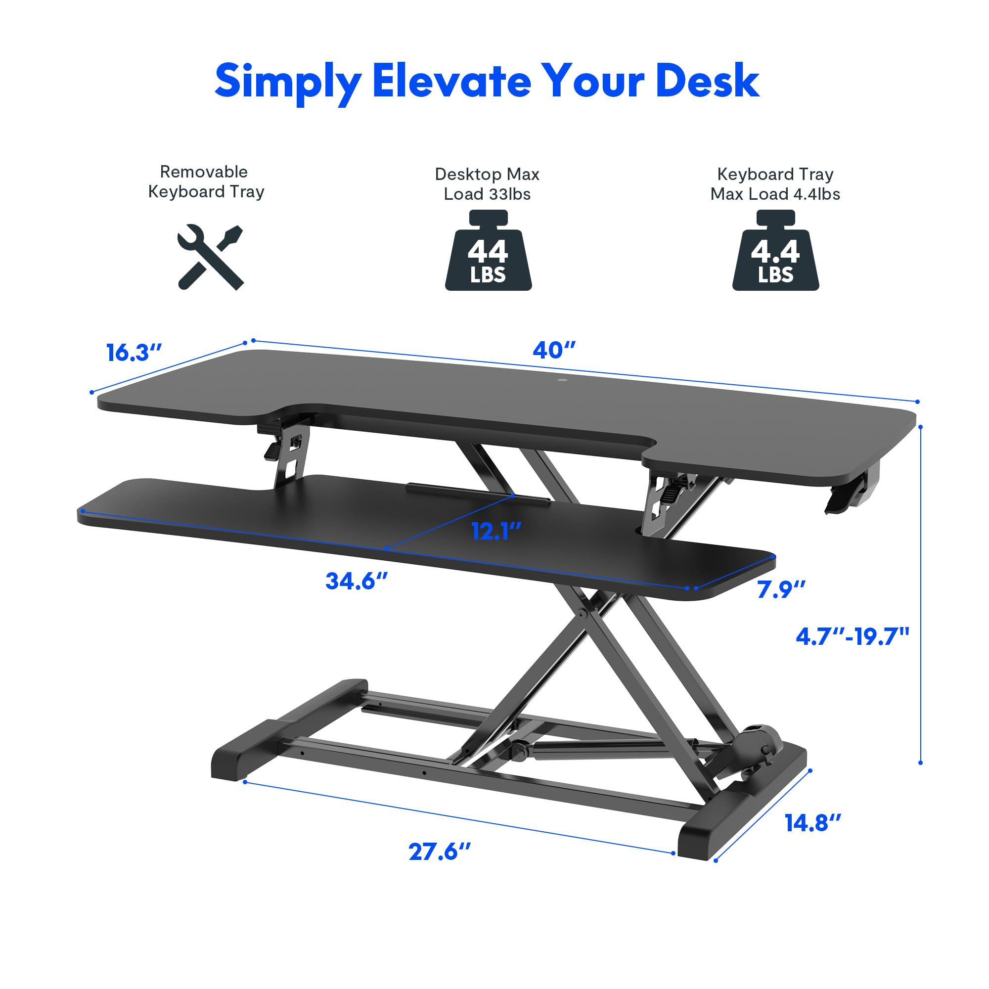 FLEXISPOT 40-inch Standing Desk Converter - Adjustable Height Sit Stand Desk Riser with Spacious 2-Tier Desktop | Ergonomic Computer Workstation for Home & Office (Black) | Perfect for Remote Work, Gaming, and Study Spaces