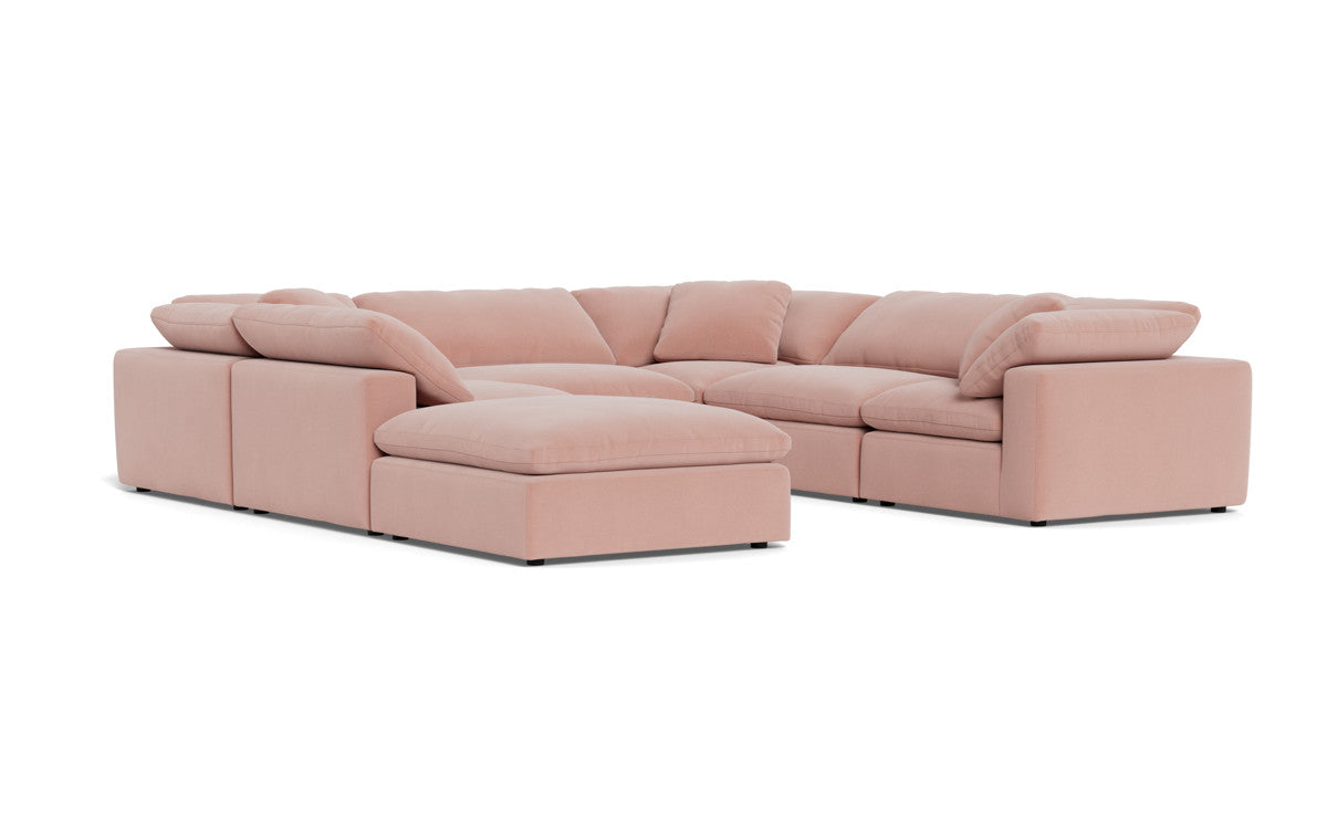 Fluffy 6-Piece Sectional Sofa with Ottoman - Soft Modular Couch Set for Living Room, Lounge & Family Room - Perfect for Relaxing, Entertaining & Movie Nights