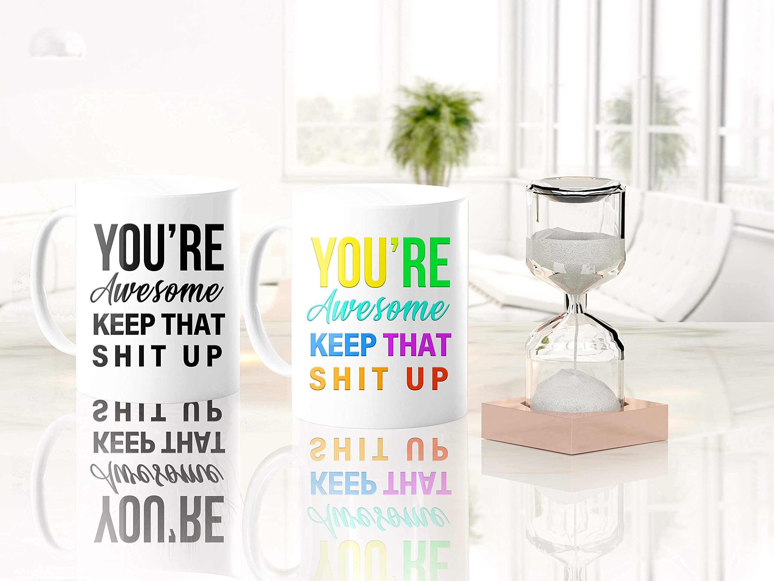 11oz Heat Sensitive Color Changing Coffee Mug - Funny 'You're Awesome Keep That Up' Ceramic Cup - Perfect Gift for Men, Women & Coffee Lovers - White Tea Mug for Office, Home & Gifts
