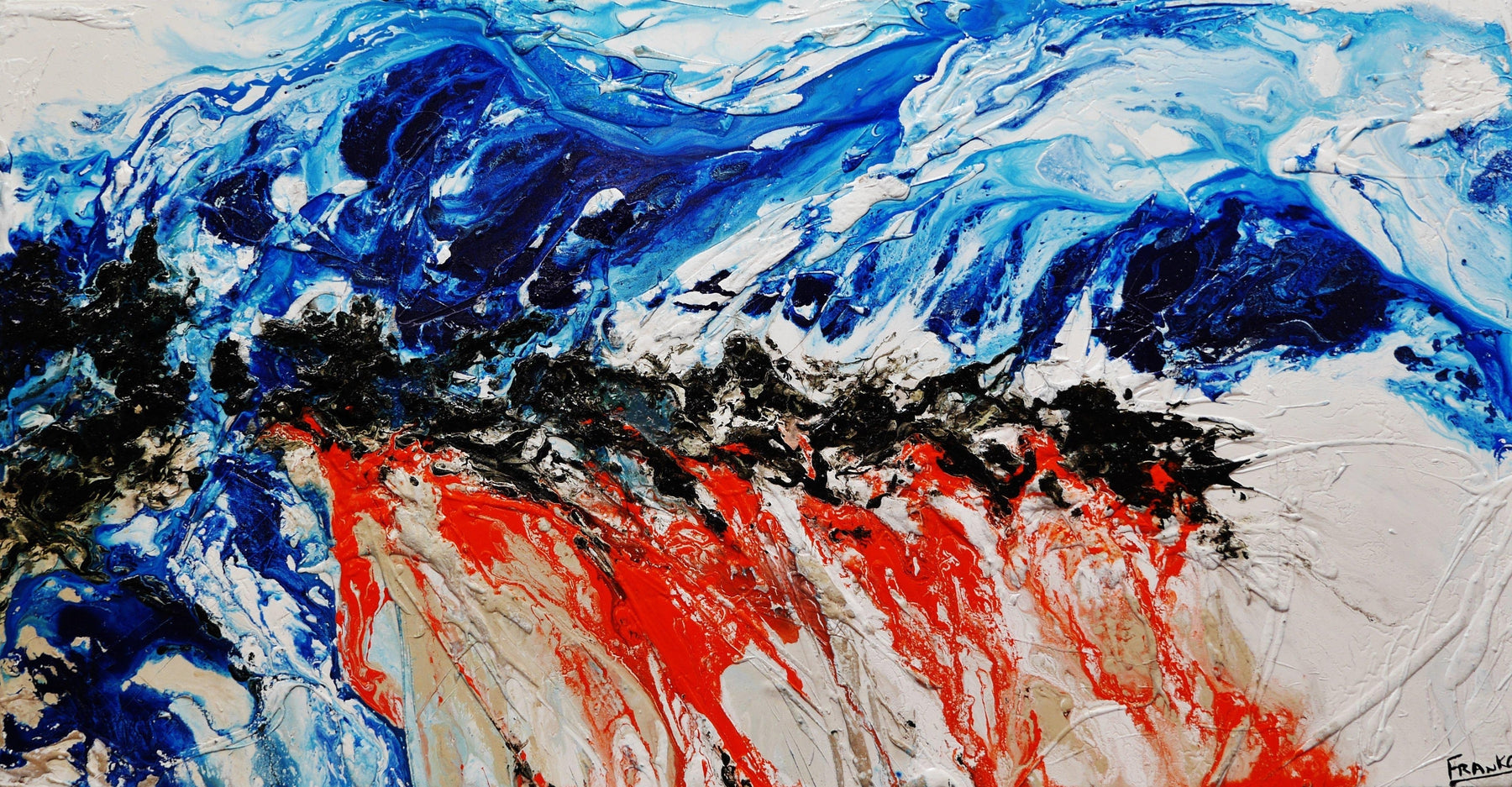 Orange Blue Abstract Textured Painting 75