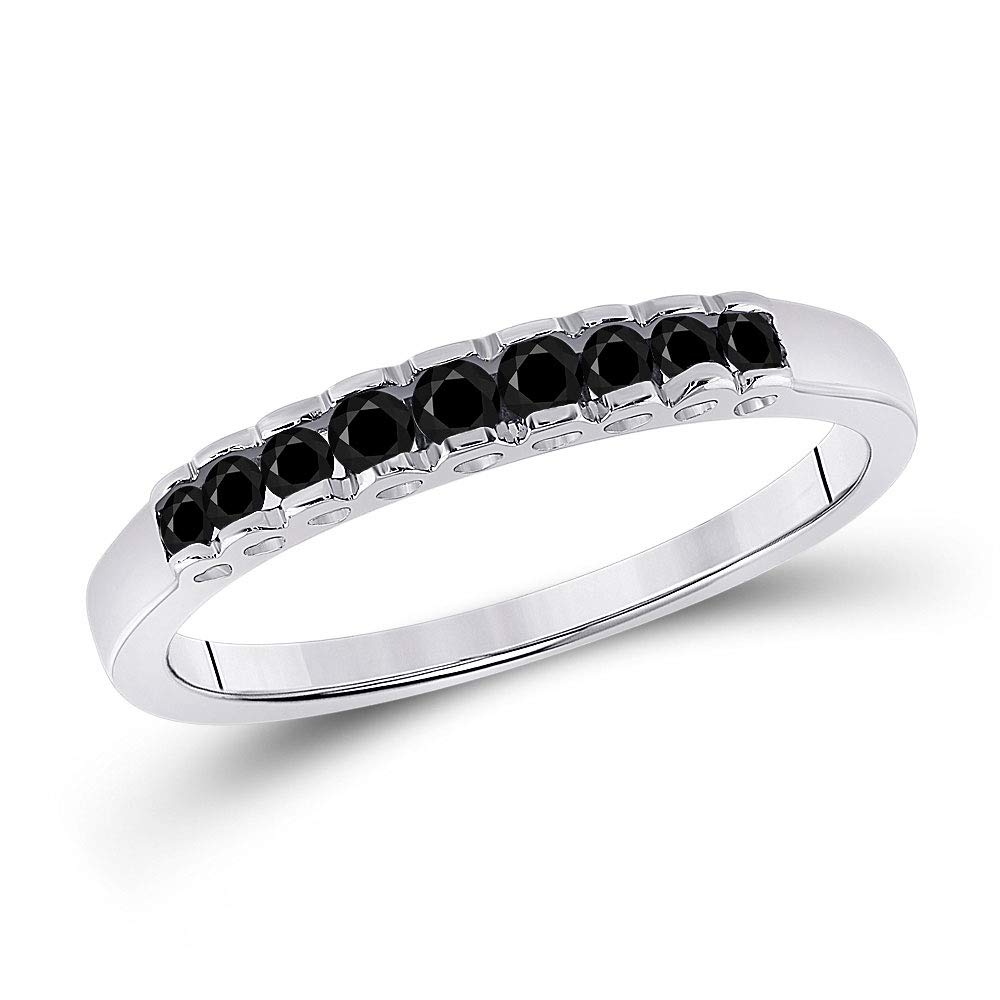 10K White Gold Princess Cut Black Enhanced Diamond Band Ring for Women - 1/4 Cttw, Elegant Wedding, Engagement, Anniversary Gift Jewelry
