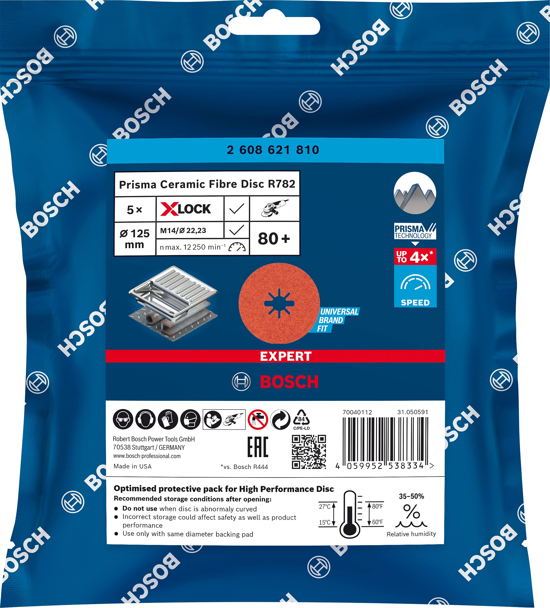 Bosch Professional 5-Pack Expert R782 Prisma Ceramic X-LOCK Fiber Discs - 125mm (5