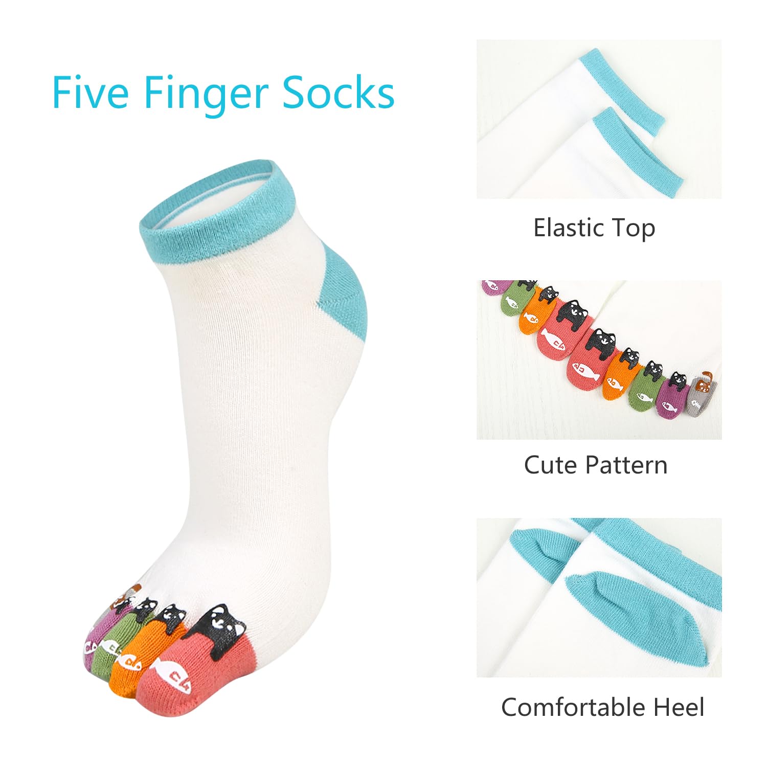 Benefeet Funny Toe Socks for Women - 5 Finger Separated Cotton Athletic Socks for Running, Yoga & Workouts - Cute Christmas Gifts for Girls (Pack of 3)