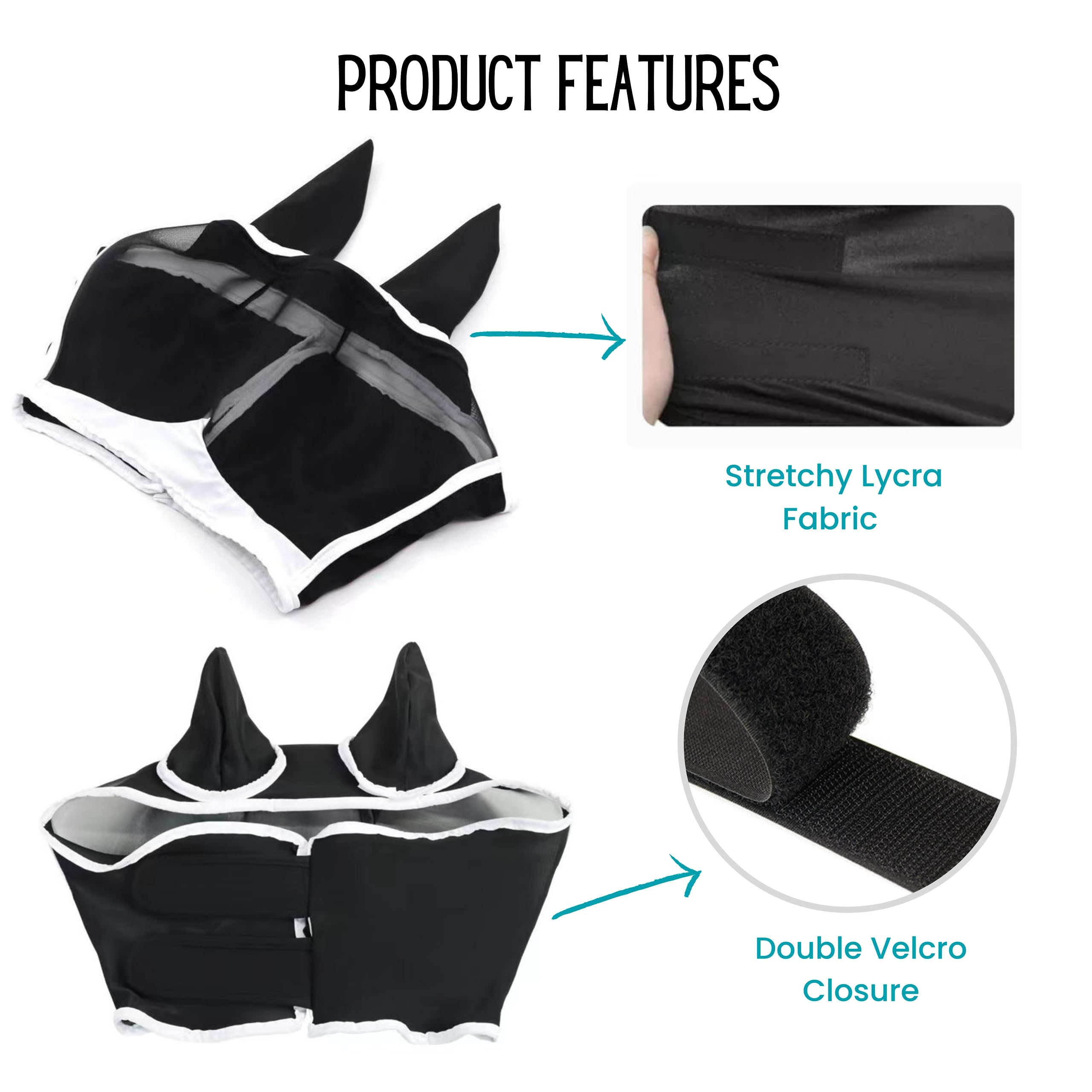 UV Fly Mask for Horses - Breathable Lycra with Ears & Velcro | Stable & Riding Protection