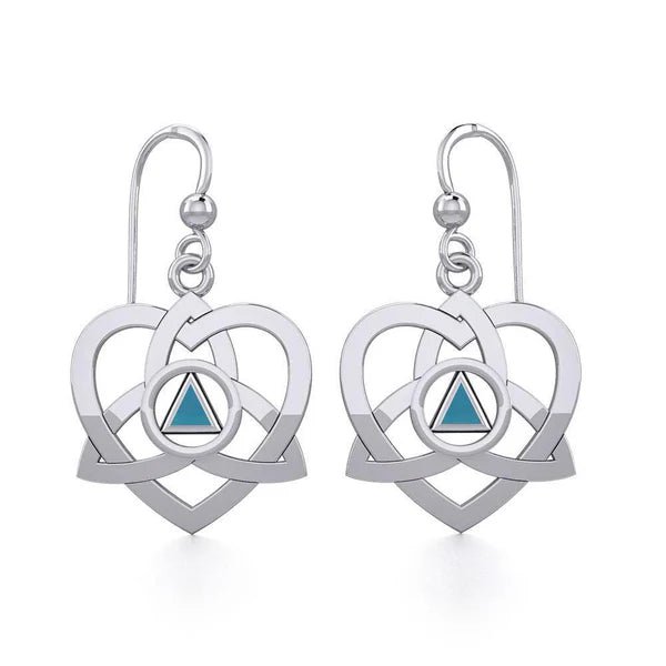 Celtic Trinity Heart Sterling Silver Earrings with Inlaid Recovery Symbol - Elegant Irish Jewelry for Women, Gift for Her - Perfect for Weddings, Anniversaries & Spiritual Healing