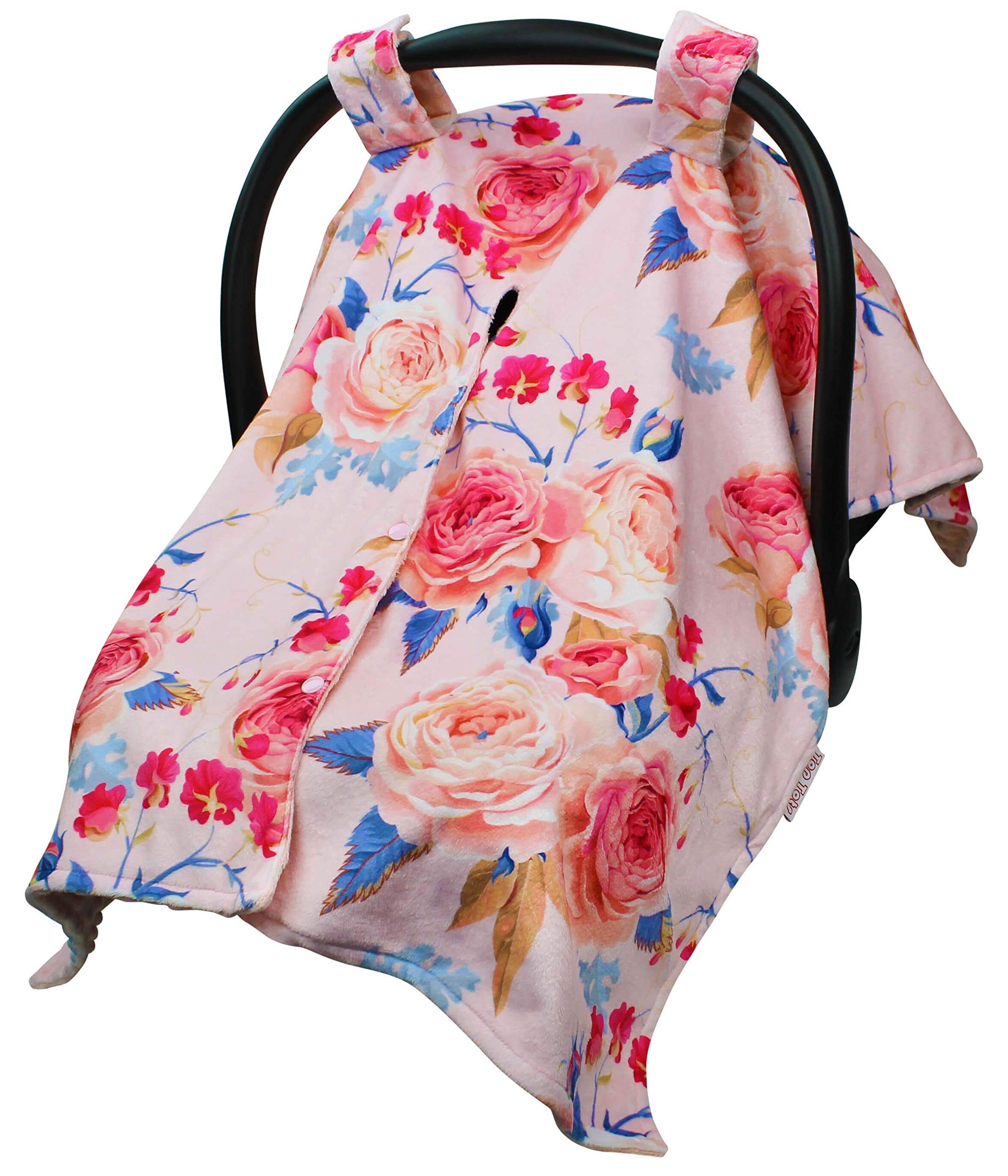 Baby Car Seat Canopy Cover - Pink Roses Floral Design, Breathable & UV Protection for Infants | Perfect for Strollers, Shopping & Outdoor Adventures