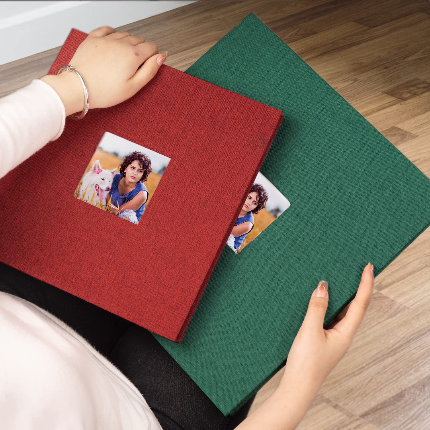 Magnetic Scrapbook Photo Album DIY - 60 Blank Self-Adhesive Pages (13x12.6 Inch) Dark Green Linen Cover - Holds 4x6, 8x10 & 10x12 Photos - Includes 10 Metallic Pens - Perfect for Family Memories, Wedding Albums & Creative Scrapbooking Projects