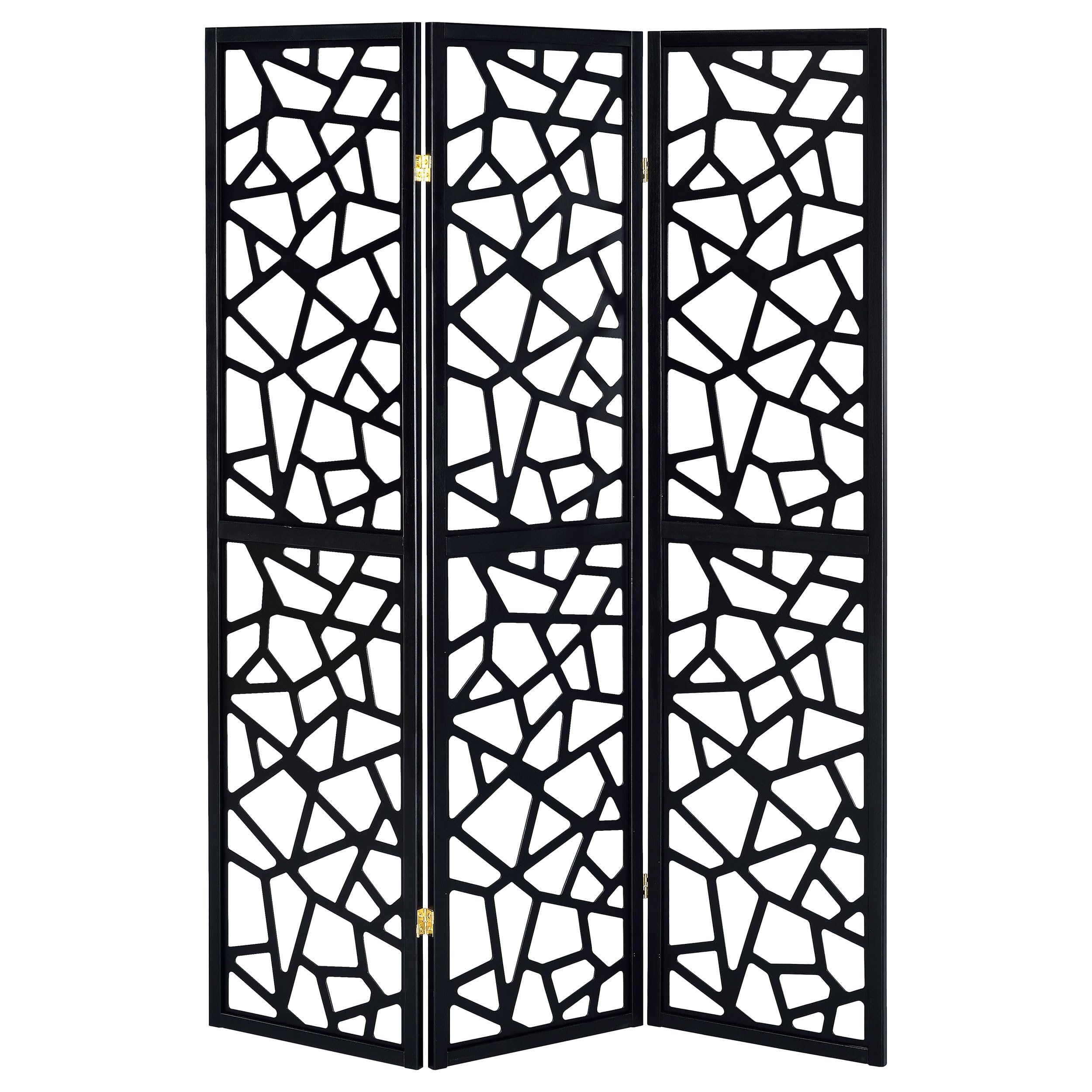 Coaster Home Furnishings Nailan 3-Panel Open Mosaic Pattern Room Divider Screen - Black Modern Folding Partition for Living Room, Bedroom & Office Privacy