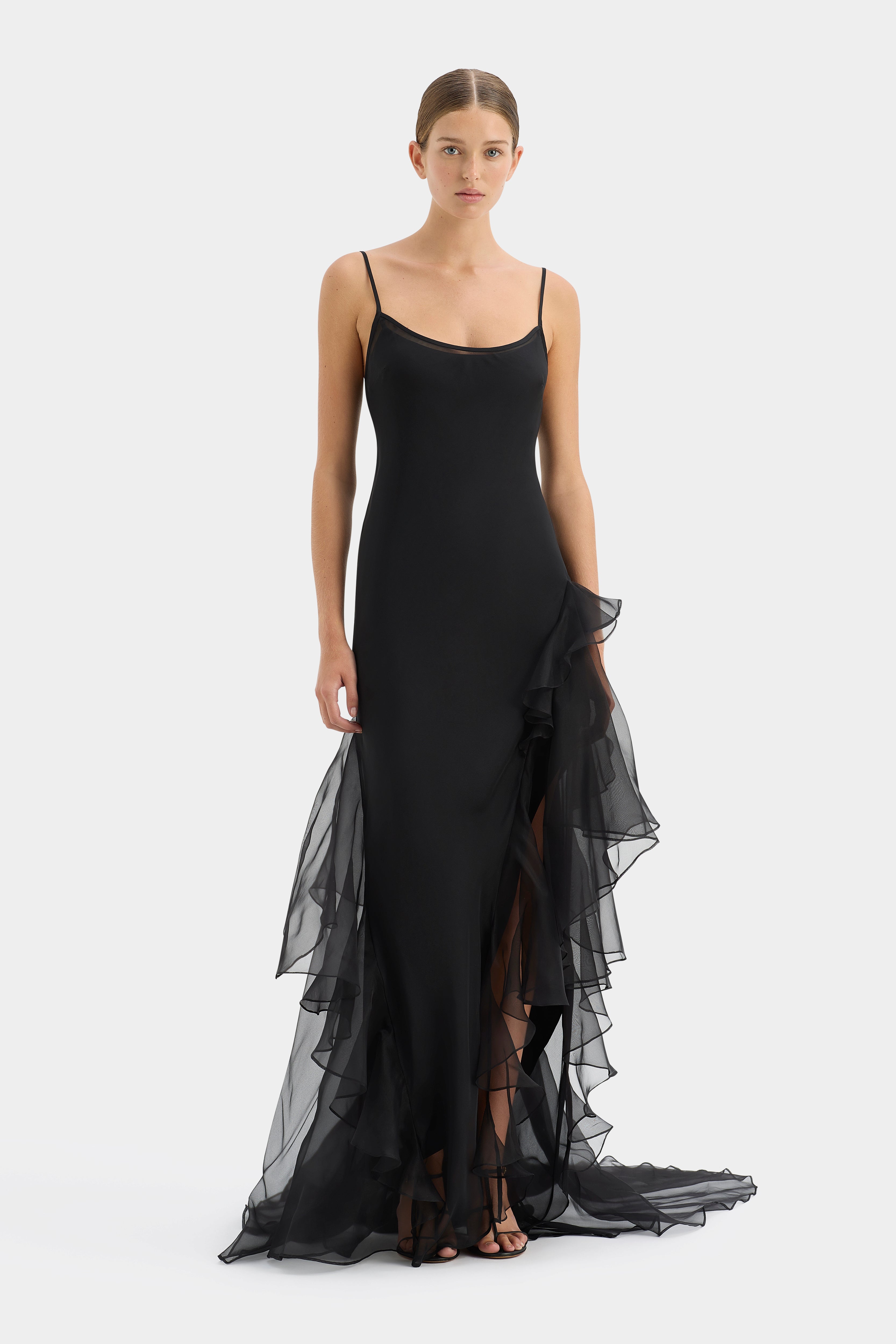 Elegant Sage Green Flounce Gown for Women - Perfect for Weddings, Parties & Special Occasions