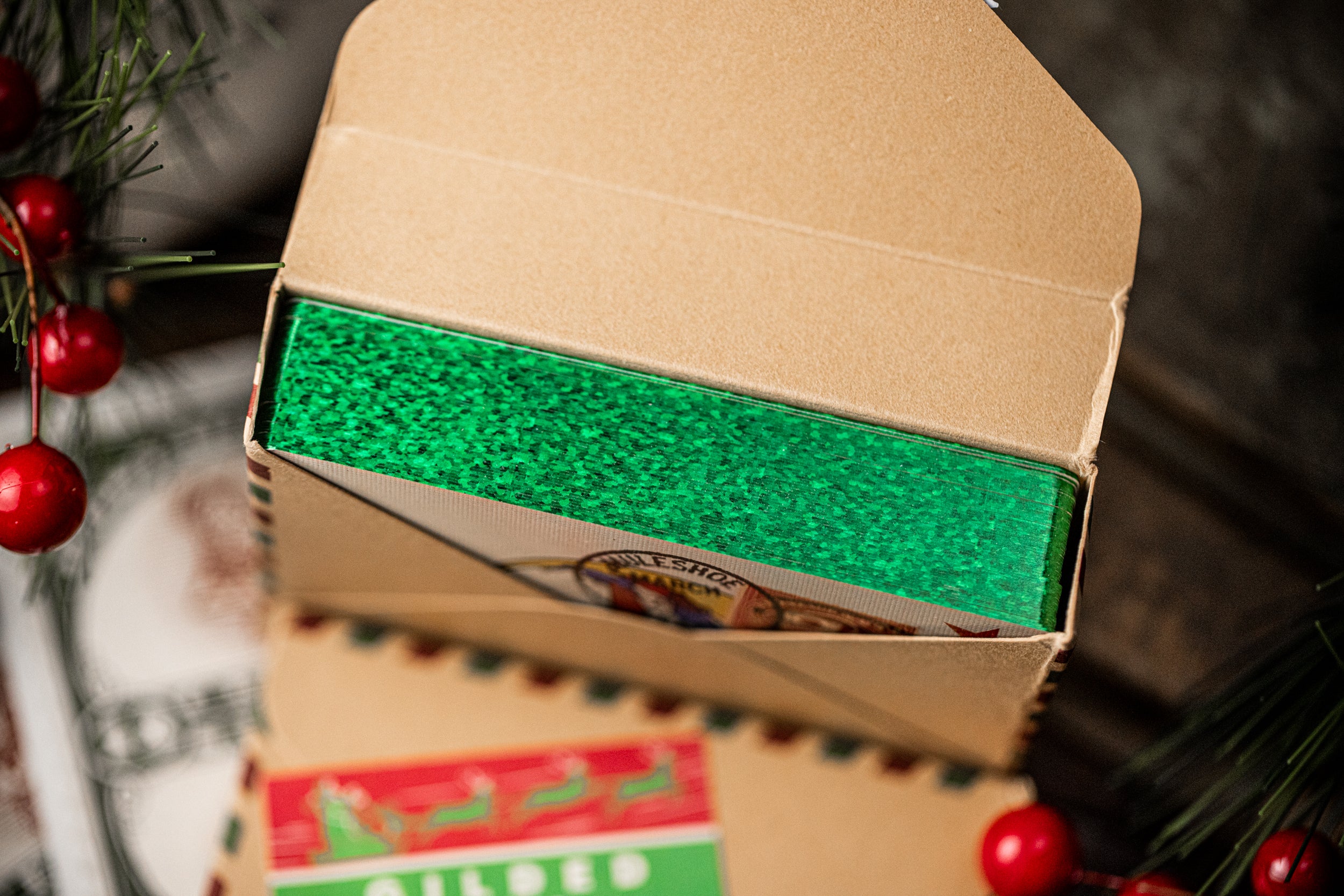 Paid Postage Christmas Cards - Elegant Green Gilded Holiday Greeting Cards for Festive Season Mailing