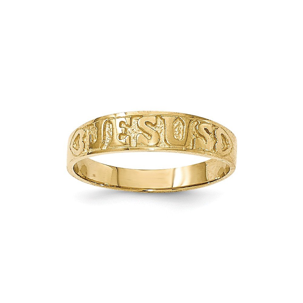 14K Yellow Gold Jesus Ring with Love Hearts - Religious Faith Jewelry for Women, Size 7.00, Perfect Gift for Christmas, Baptism & Daily Wear