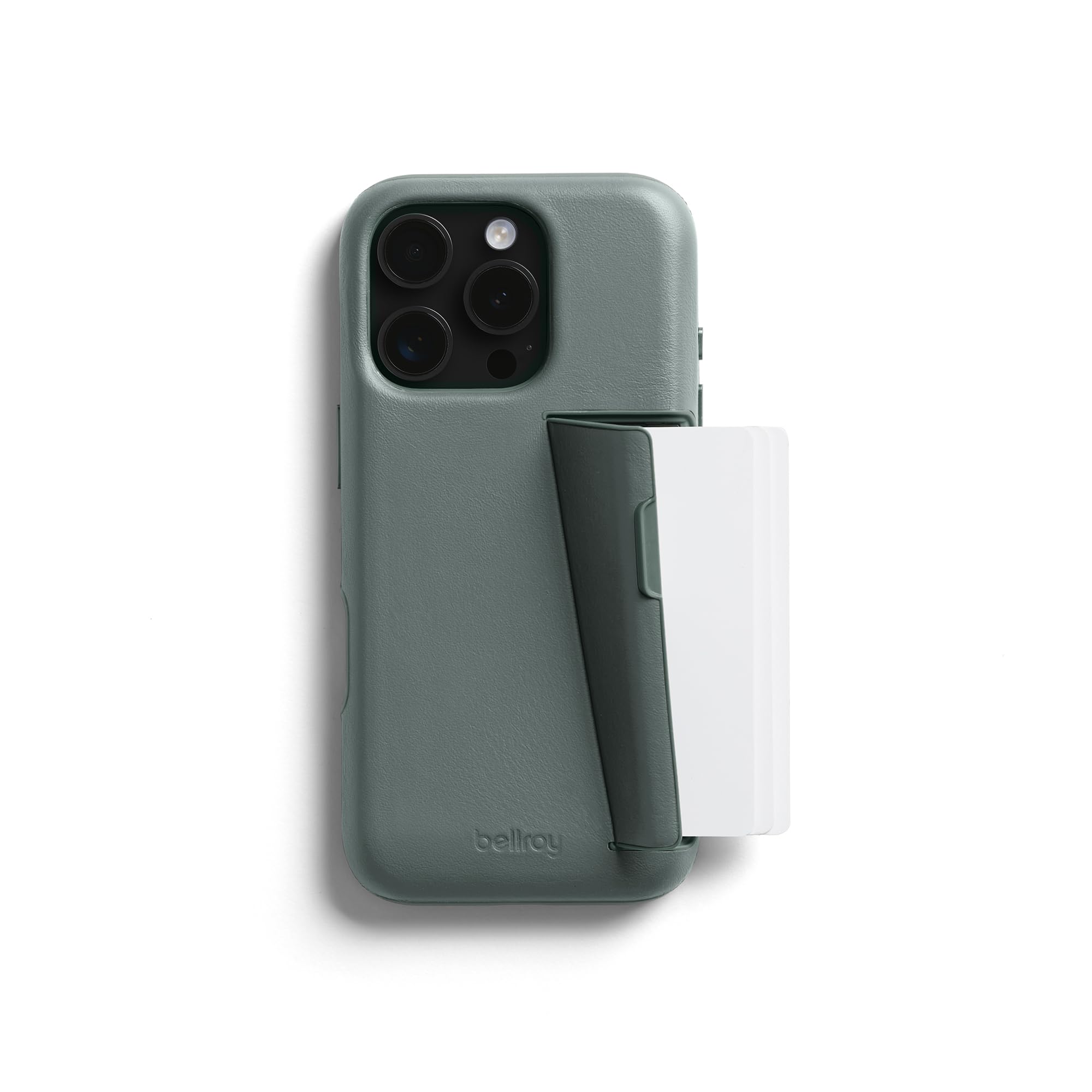 Bellroy Premium Leather iPhone 16 Pro Case with 3 Card Holder - Slim Wallet Phone Cover for iPhone 16 Pro in Agave Green | Perfect for Travel, Work & Everyday Use