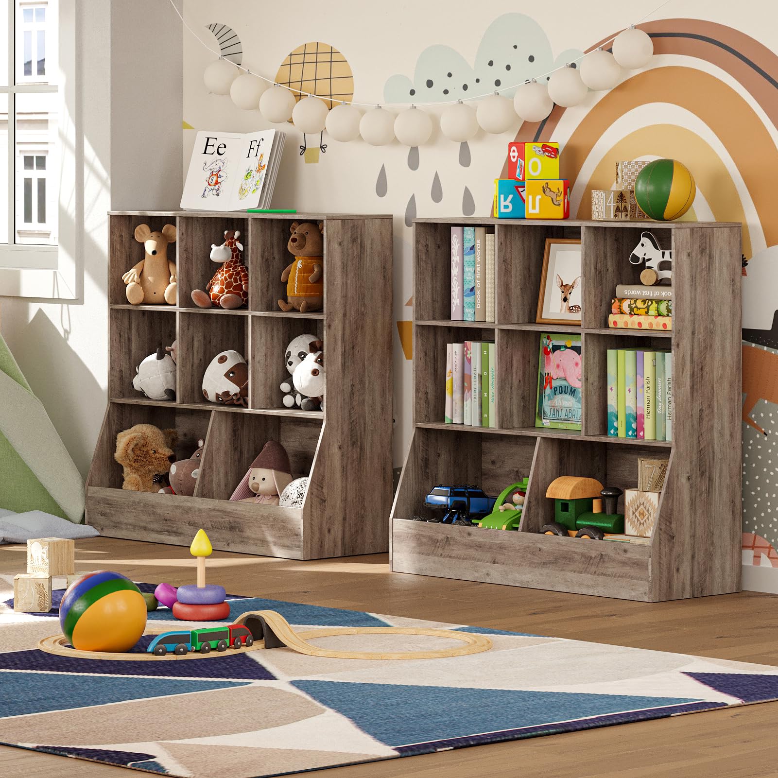 DINZI LVJ Kids Wooden Toy Storage Organizer & Bookshelf - 8-Cubby Bookcase for Playroom, Bedroom, Nursery - 39.4