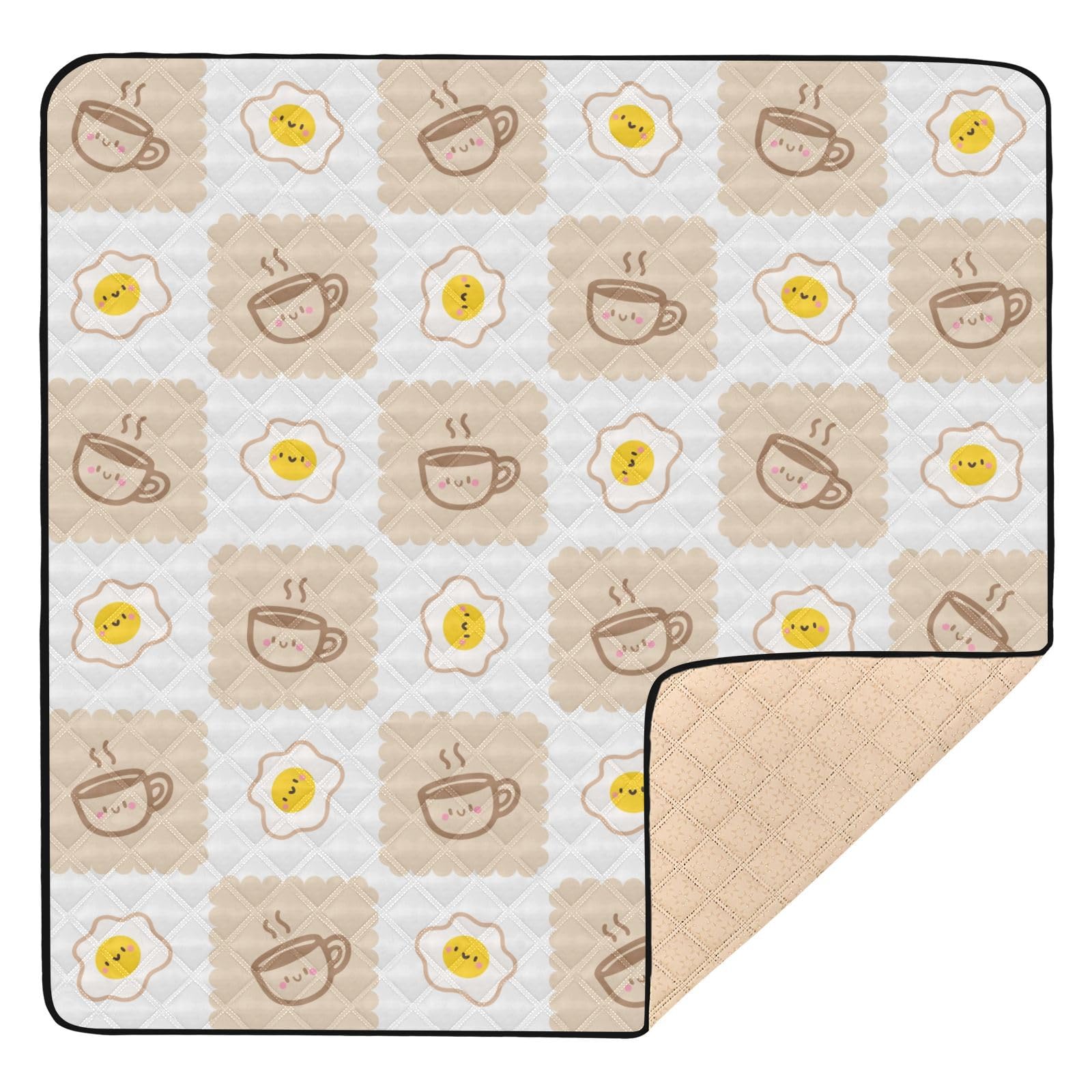 **KICPOAY Baby Play Mat with Coffee Cups & Fried Eggs Design - 50