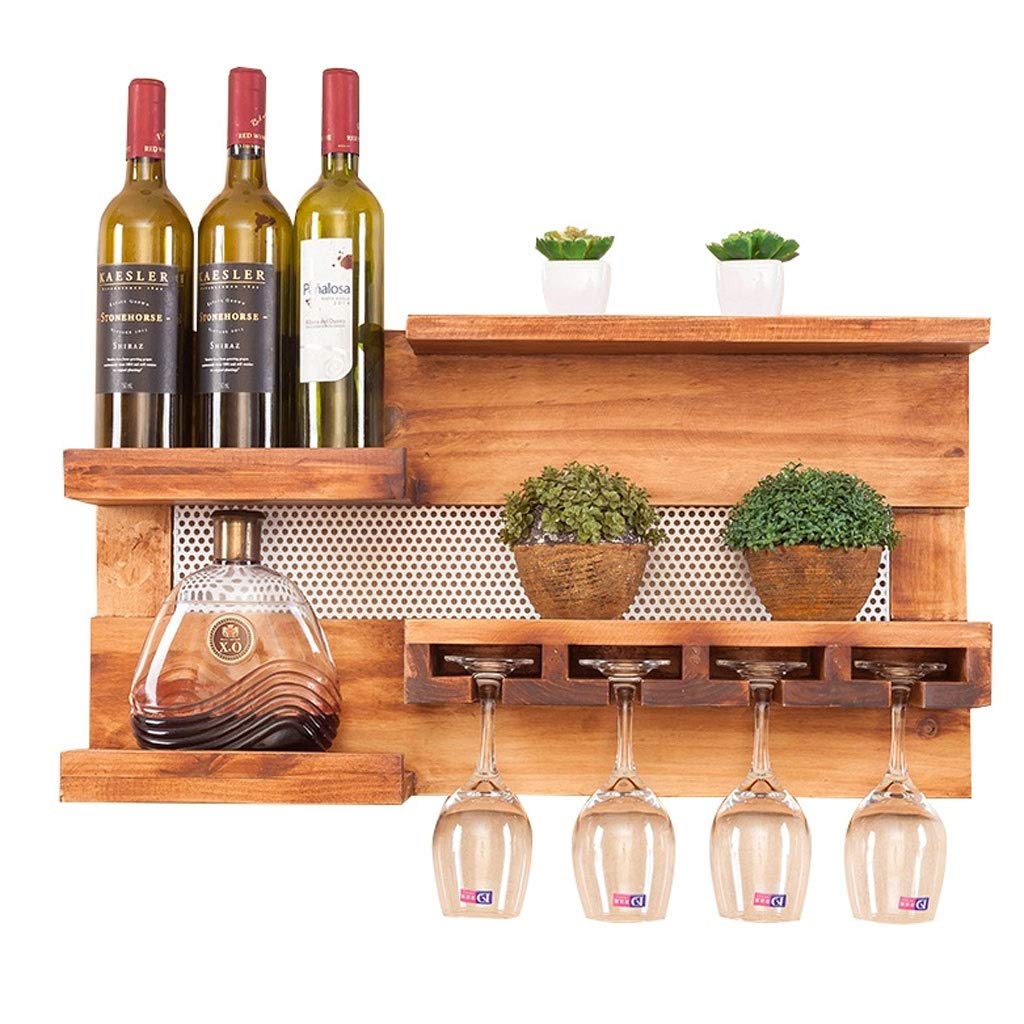 Premium Solid Wood Wall Mounted Wine Rack with Stem Glass Holder - Rustic Bottle Display Shelf for Living Room, Kitchen & Dining Room Decor (Color A) - Perfect for Home Bar, Wine Cellar & Entertaining Spaces