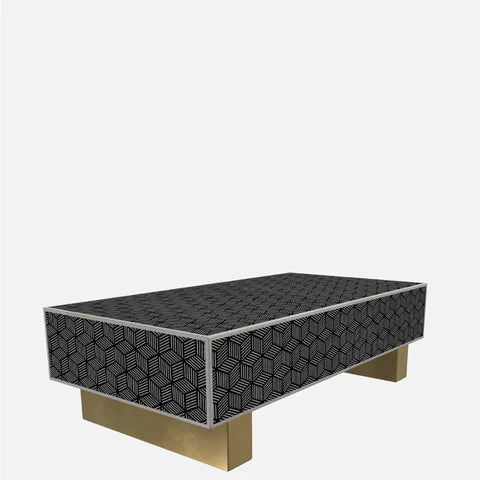 Handmade Bone Inlay Rectangular Coffee Table - Black Boho Style Accent Table for Living Room, Home Decor & Modern Interior Design