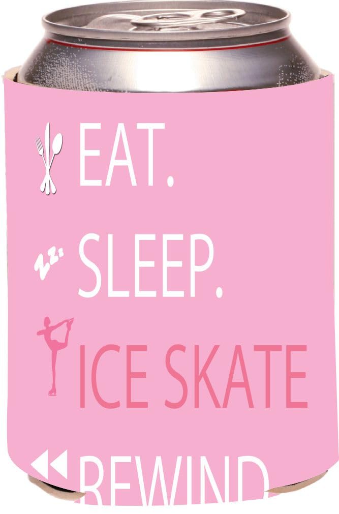 Eat Sleep Ice Skate Rewind Insulated Can Cooler - 12oz Beverage Insulator for Beer & Soda - Keep Drinks Cold for Hours - Perfect for Skating Rinks, Parties & Outdoor Activities