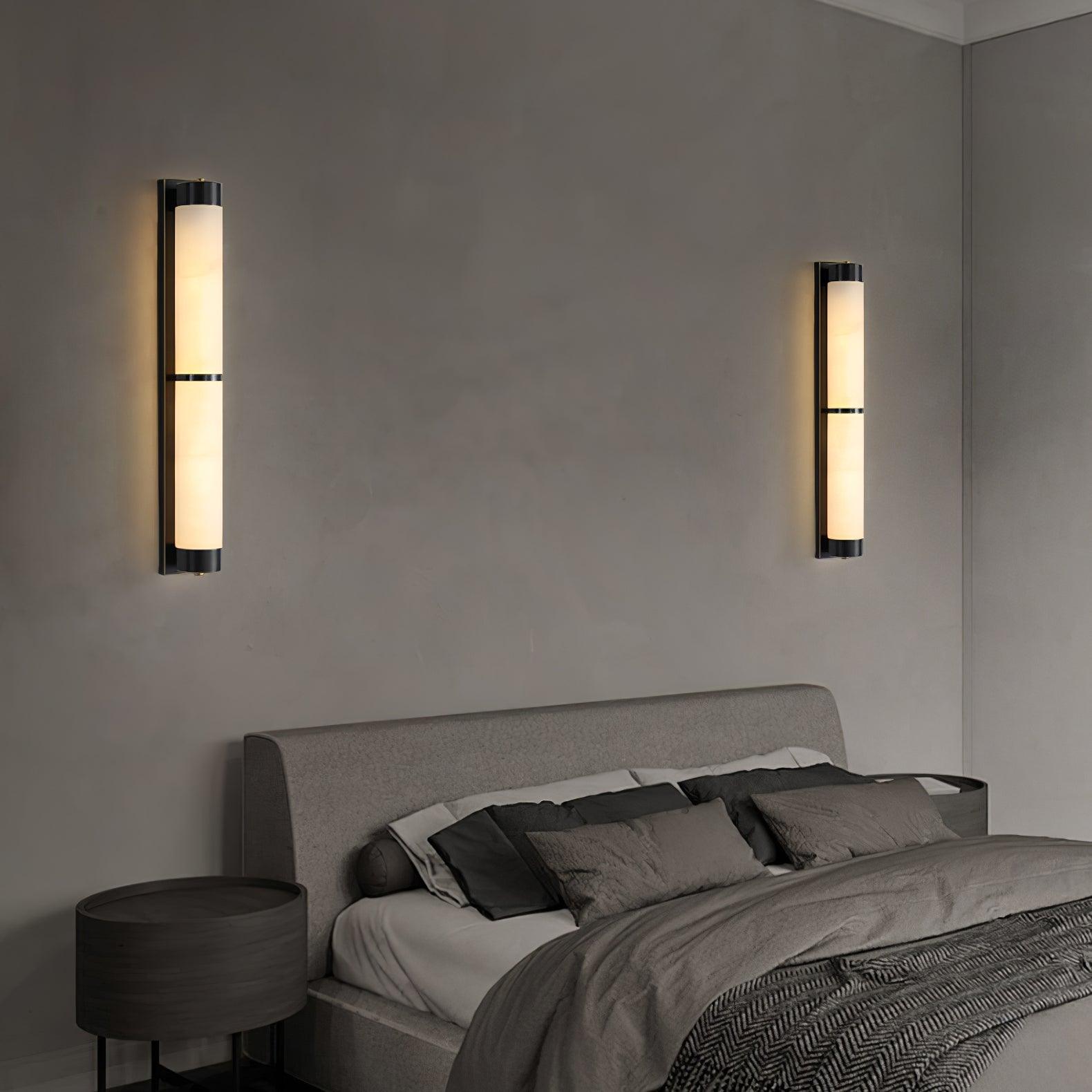 Cylindra Alabaster Brass Wall Light - Modern Sconce for Bedroom, Living Room & Hallway Lighting | Dimmable Indoor/Outdoor Fixture