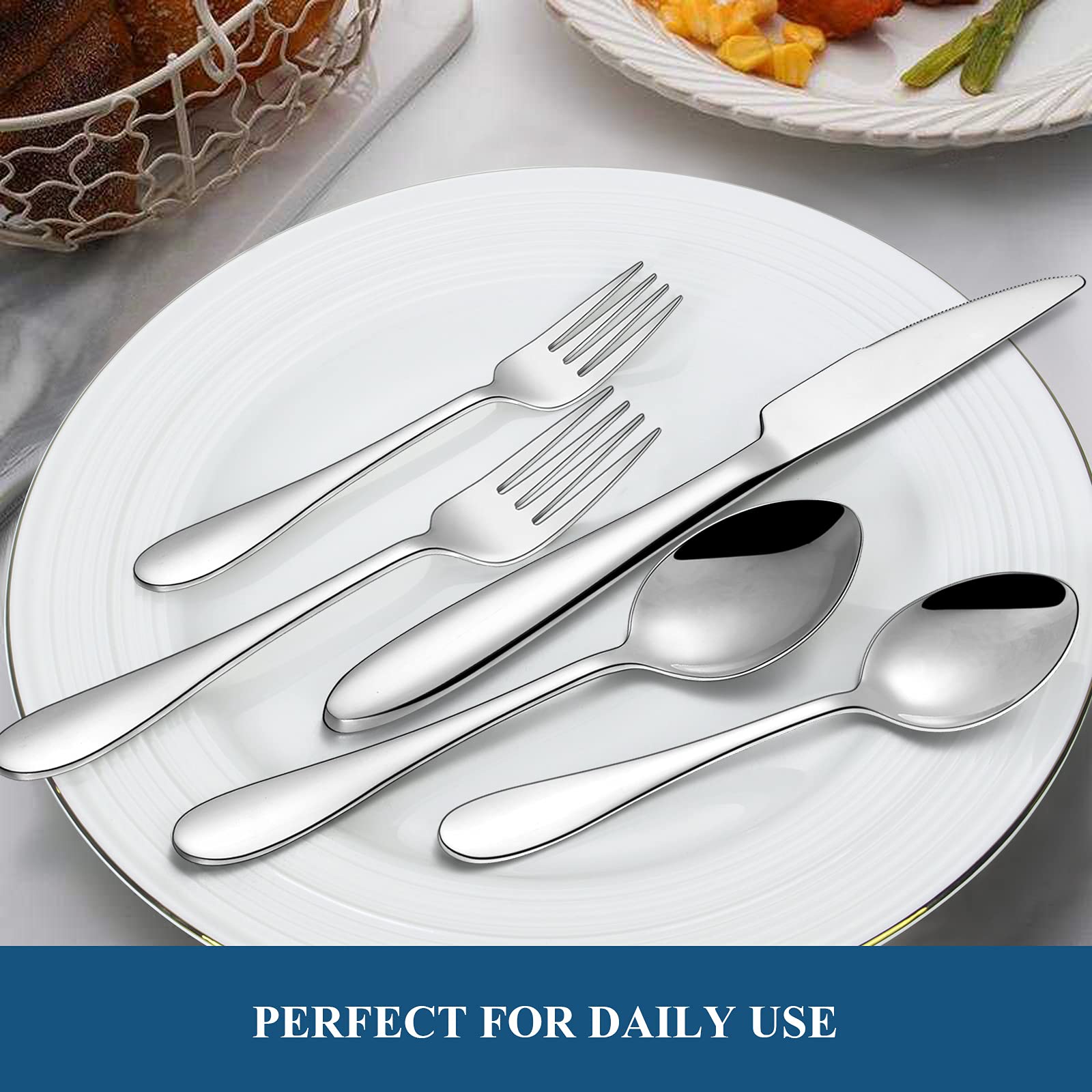 20-Piece Stainless Steel Silverware Set - Mirror Polished Flatware Service for 4 - Dishwasher Safe Cutlery Set for Home, Kitchen, Hotel & Restaurant - Perfect for Dinner Parties, Daily Use & Formal Dining