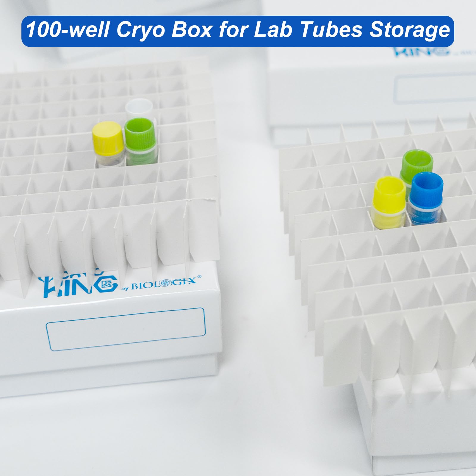 Waterproof Cardboard Cryogenic Lab Freezer Box - 3 Inch Height 100-Well Microtube Storage Container with Plastic Coating | Ideal for Laboratory Sample Organization, DNA/RNA Storage & Biobanking (Case of 100, White)