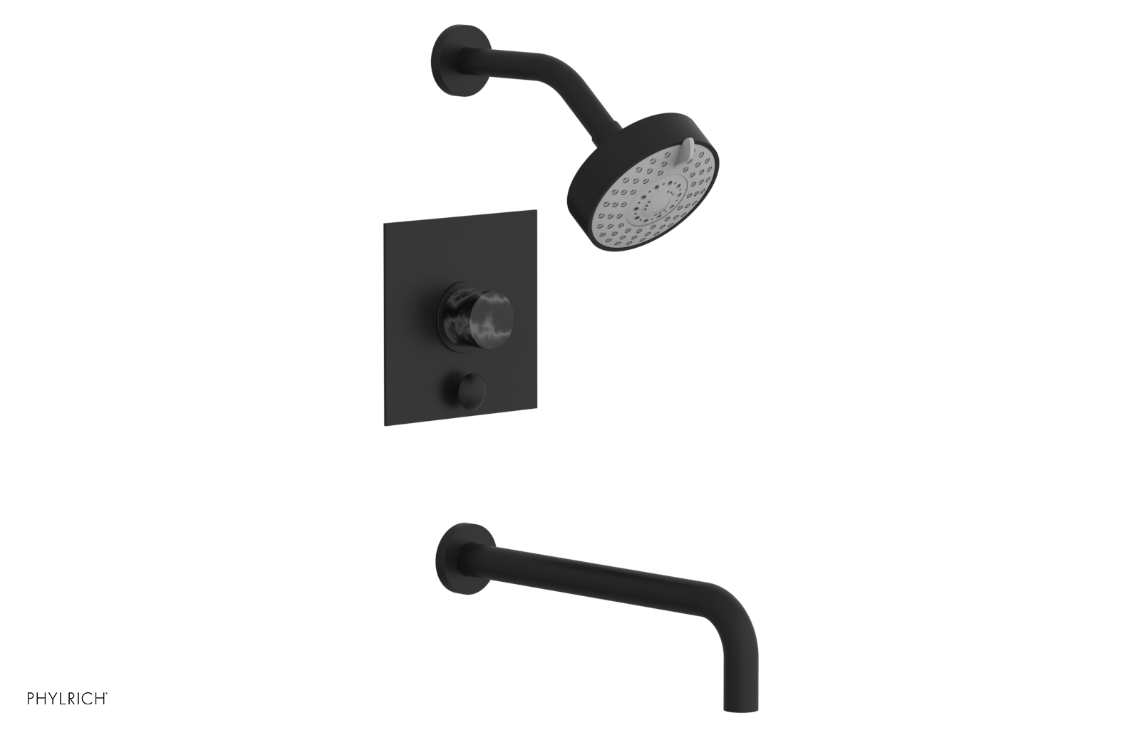 BASIC II 12 Pressure Balance Tub and Shower Set - Black Marble Finish (230S 28 12) | Perfect for Modern Bathroom Renovations & Spa-Like Showers