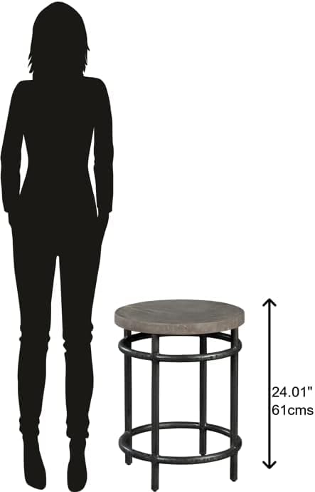 Hekman Sedona Pub Bar Stool - Solid Wood Counter Height Stool with Round Iron Legs, Mid Century Modern Backless Bar Chair for Kitchen Island, Home Bar, and Dining Room - Heavy Duty Wooden Slab Top & Circular Stretchers