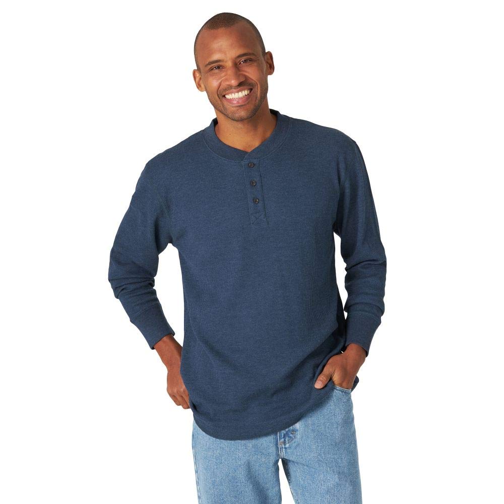 Wrangler Authentics Men's Long Sleeve Waffle Henley Shirt - Comfortable Thermal Crewneck Top for Casual Wear, Outdoor Activities & Layering in Cold Weather