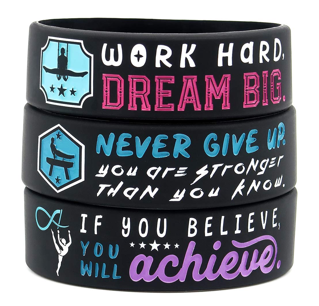 Inkstone Motivational Silicone Wristbands for Gymnastics - Inspirational Rubber Bracelets with Quotes - Perfect for Training, Competitions & Team Spirit