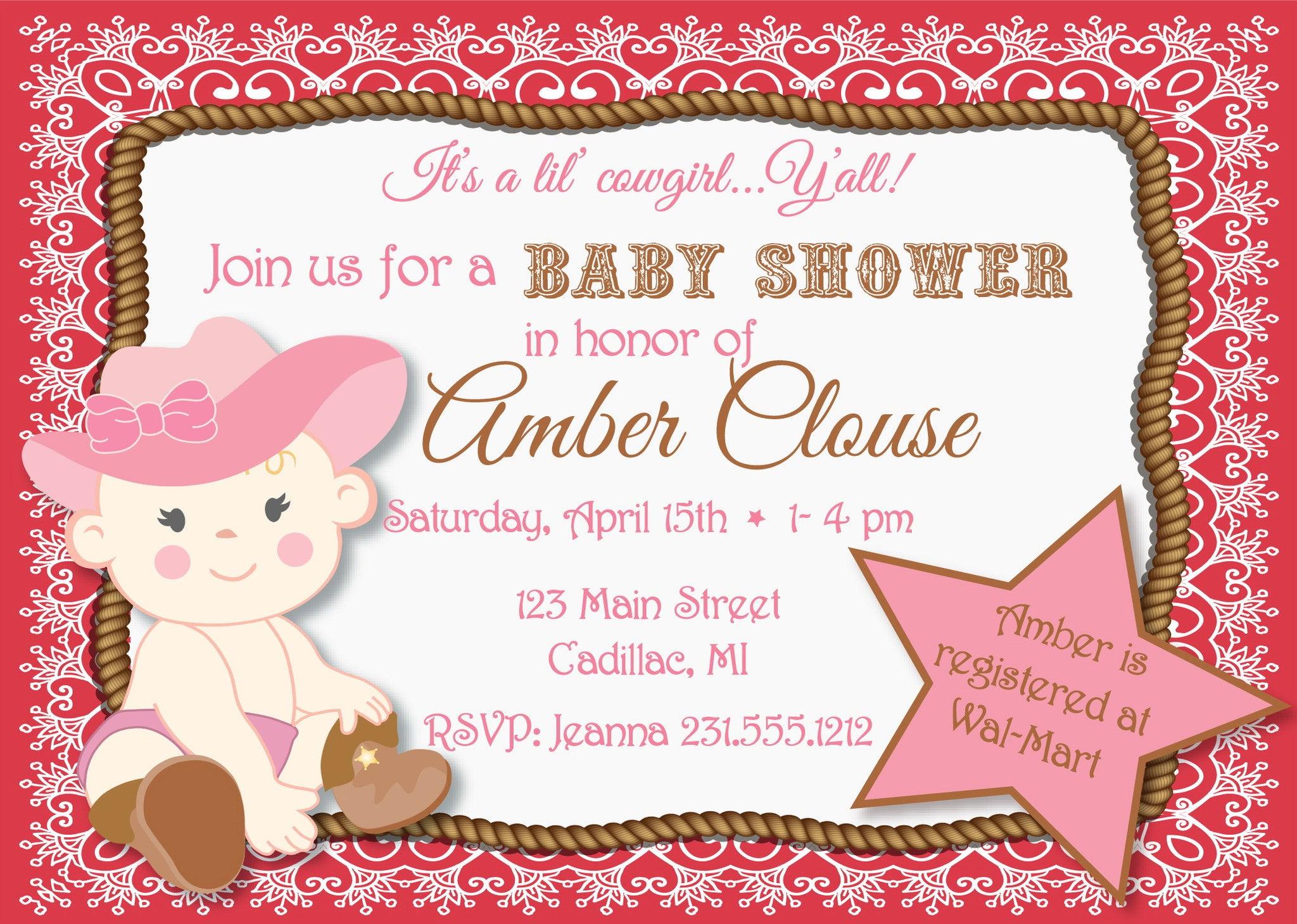 Cute Cowgirl Baby Shower Invitations - Western Theme Party Invites for Girls - Perfect for Cowboy Themed Baby Showers & Gender Reveals