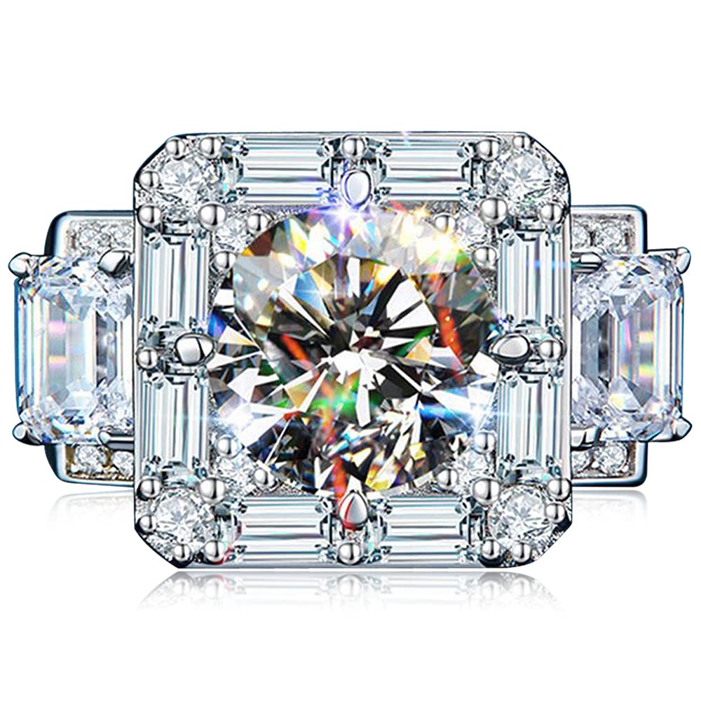 925 Sterling Silver Shiny Full Diamond Ring - Cubic Zirconia Cocktail Rings for Women | Multi Row Eternity Wedding Band | US Size 10 | Perfect for Engagement, Anniversary & Special Occasions