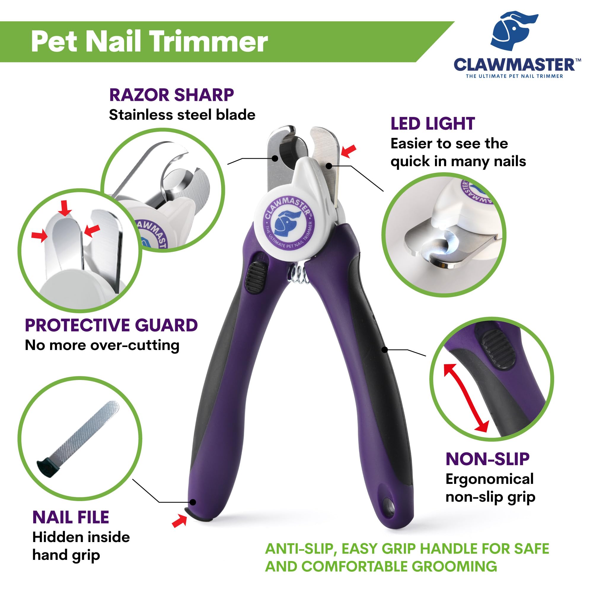 LED Pet Nail Clippers for Dogs & Cats - Illuminated Claw Trimmer with 3.5mm Stainless Steel Blade, Safety Guard & Built-in Light for Safe, Easy Grooming at Home - Perfect for Anxious Pets & DIY Pet Care