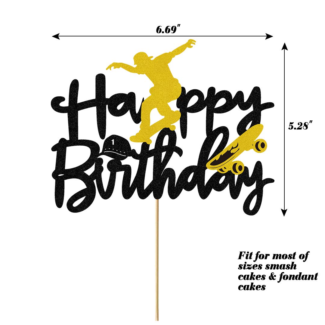Skateboard Happy Birthday Cake Topper - Fun Skateboard Theme Cake Decor for Boys & Girls - 6.7’’x5.27’’ Sport Party Decoration - Perfect for Skateboarding Birthday Cakes, Cupcakes & Desserts