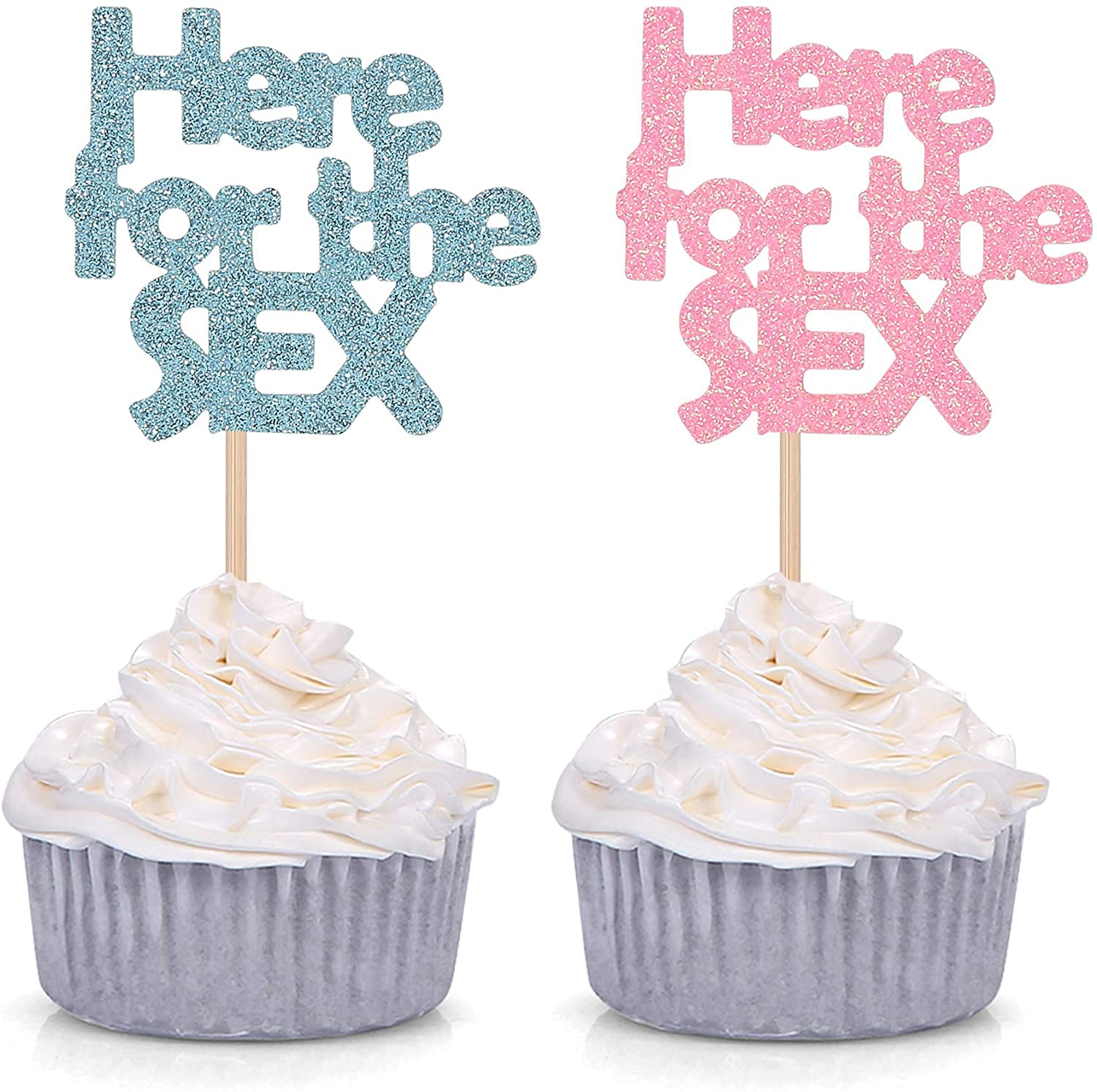 Sparkly Pink & Blue Gender Reveal Cupcake Toppers - 24 Pack | Baby Shower Party Decorations | Perfect for Gender Reveal Parties, Baby Showers & Celebrations