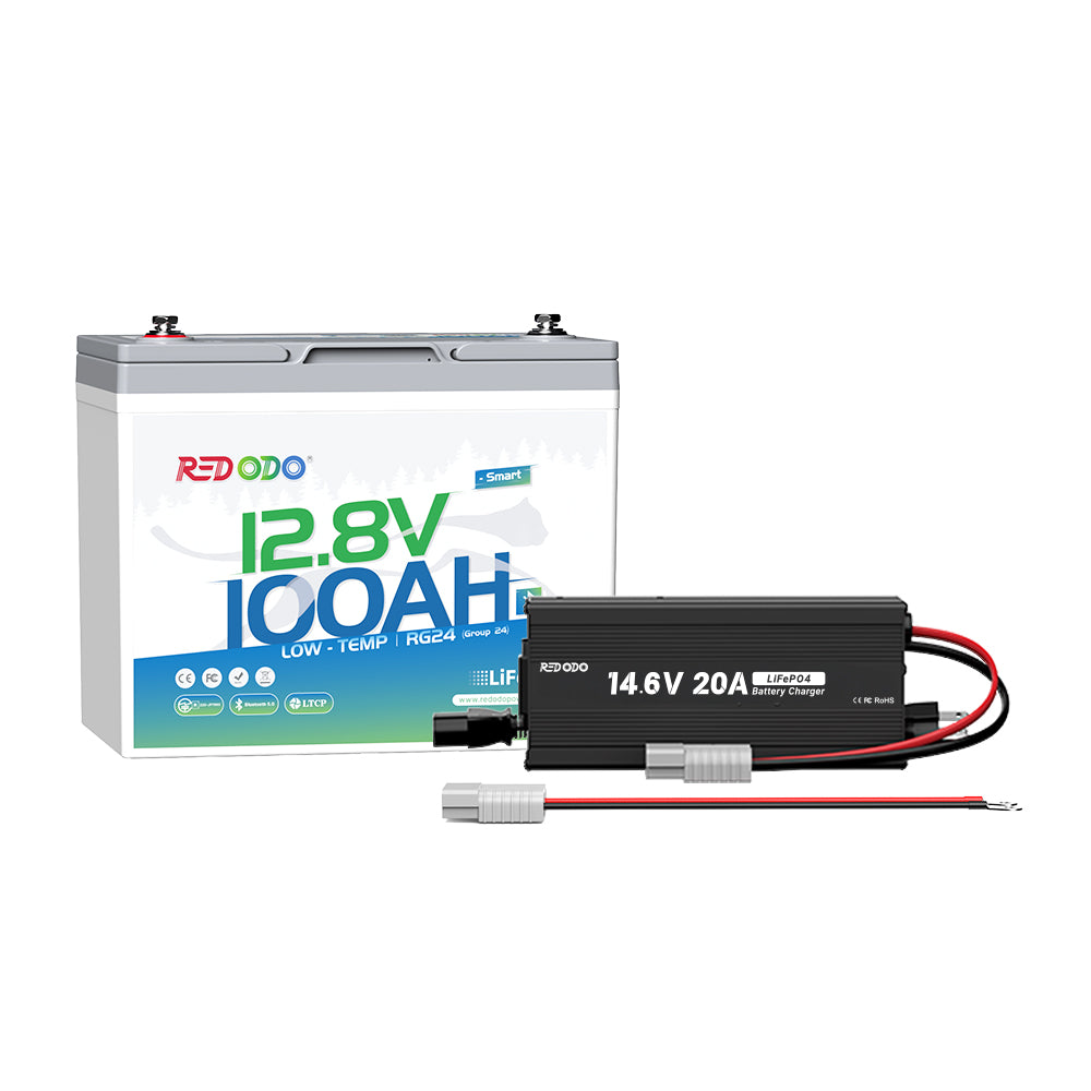 Redodo 12V 100Ah Group 24 Bluetooth LiFePO4 Deep Cycle Battery with Real-Time Monitoring - Perfect for RV, Marine, Solar Power Systems & Off-Grid Applications