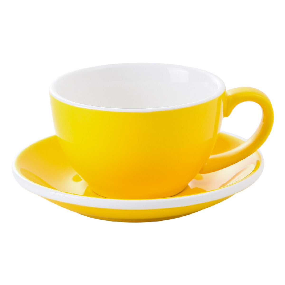 I.XXI 350ml Ceramic Latte Mug with Saucer - Yellow Coffee Cup for Home, Office & Cafe Use | Perfect for Espresso, Cappuccino & Tea Drinking