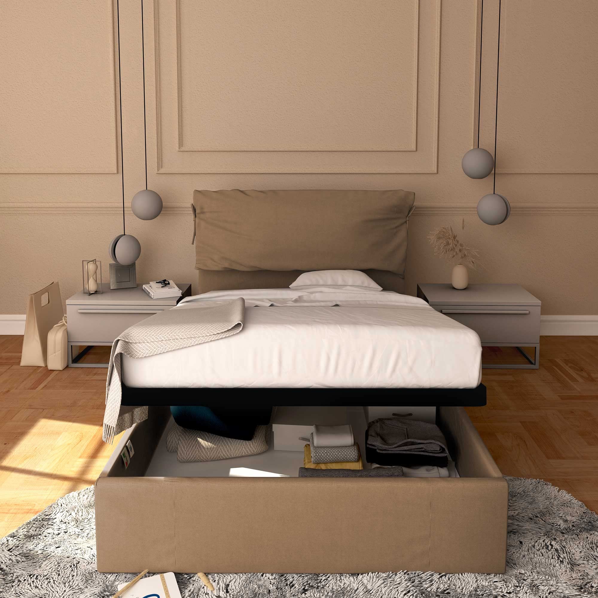 Baldiflex Single Bed with Storage - Licia Soft Synthetic Leather Upholstery, Slatted Base for Single Mattresses, 120 x 190 cm, Padded Headboard, Taupe Gray - Perfect for Small Bedrooms, Guest Rooms & Studio Apartments