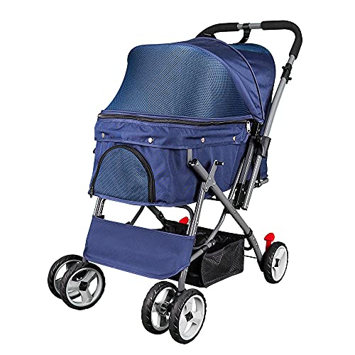 Noodoky Pet Stroller for Small & Medium Pets - Reversible Handle Cat Dog Rabbit Carrier up to 40lbs, Lightweight Foldable Pet Stroller for Travel, Vet Visits & Outdoor Walks (Blue)