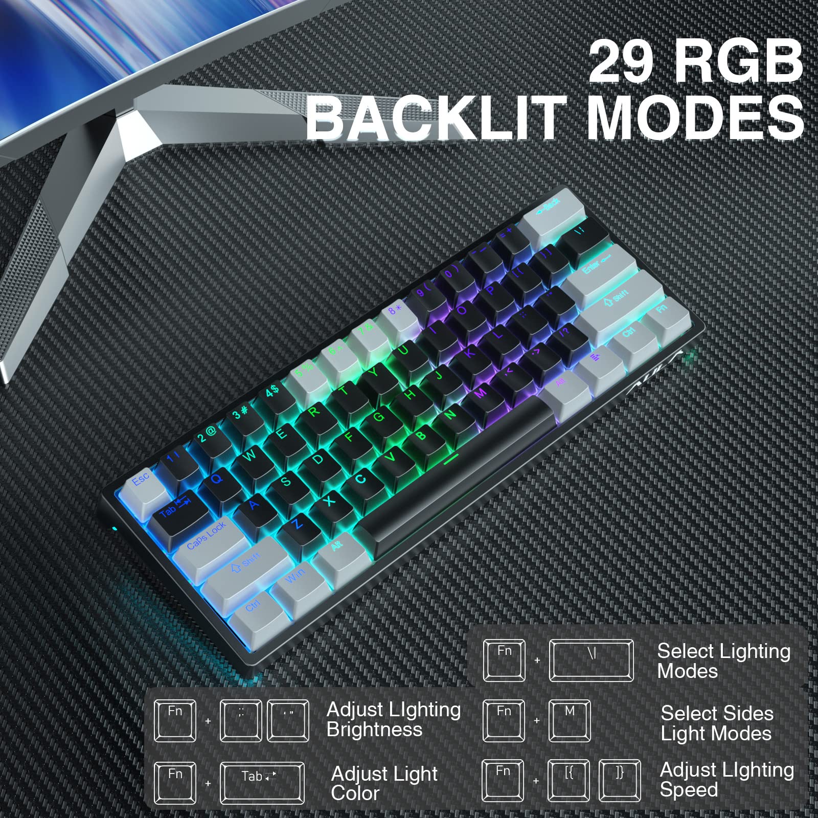 AULA F3261 60% Compact Mechanical Gaming Keyboard with Blue Switches, RGB Backlit, Wired USB for PC, Tablet, PS4, Xbox - Perfect for Esports, Typing & Office Work