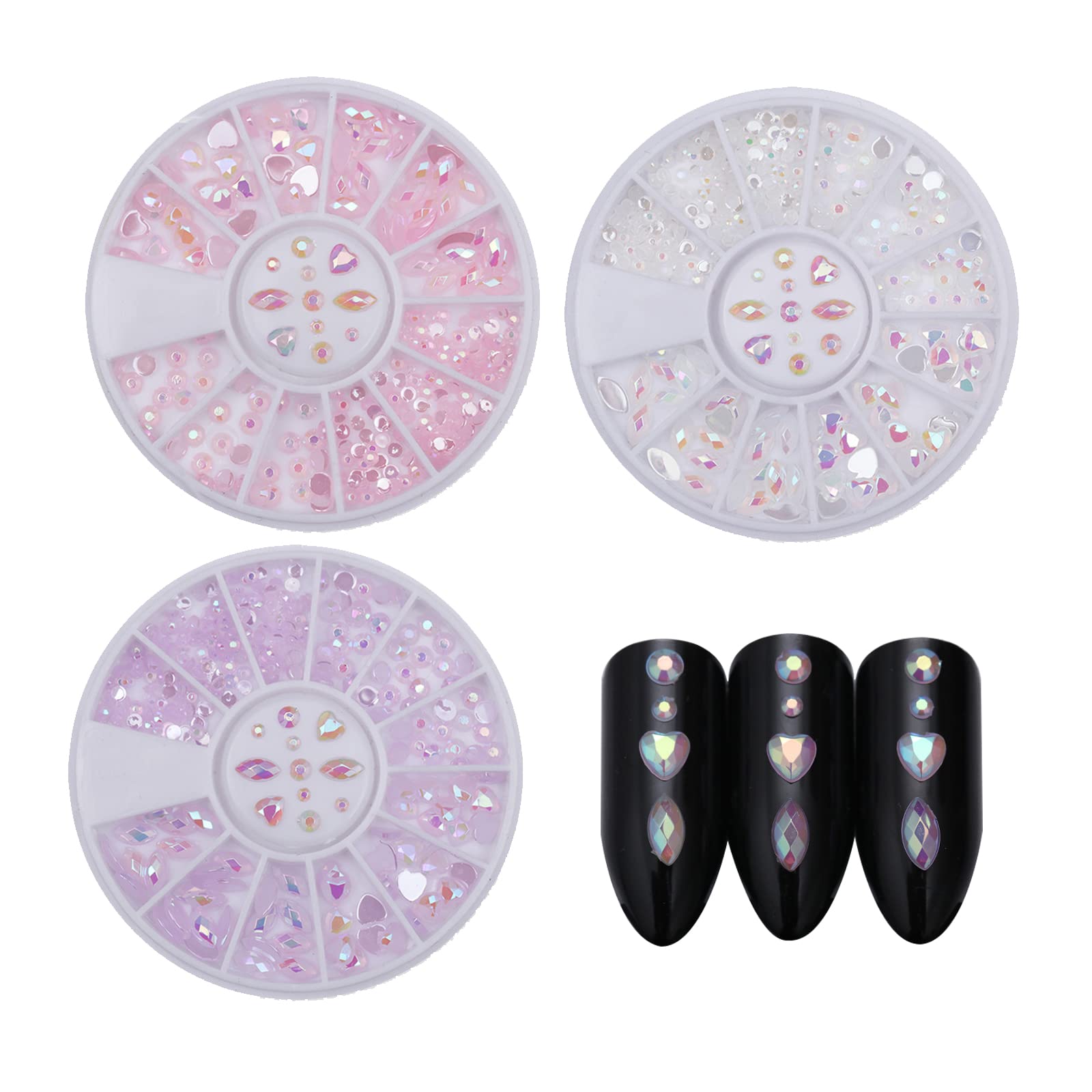 3D Glass Crystal Nail Art Rhinestones - 3 Boxes Multi-Shaped Flatback Nail Gems for DIY Nail Designs, Acrylic Nails & Jewelry Making | Perfect for Nail Salon, Home Manicure & Party Glam Looks