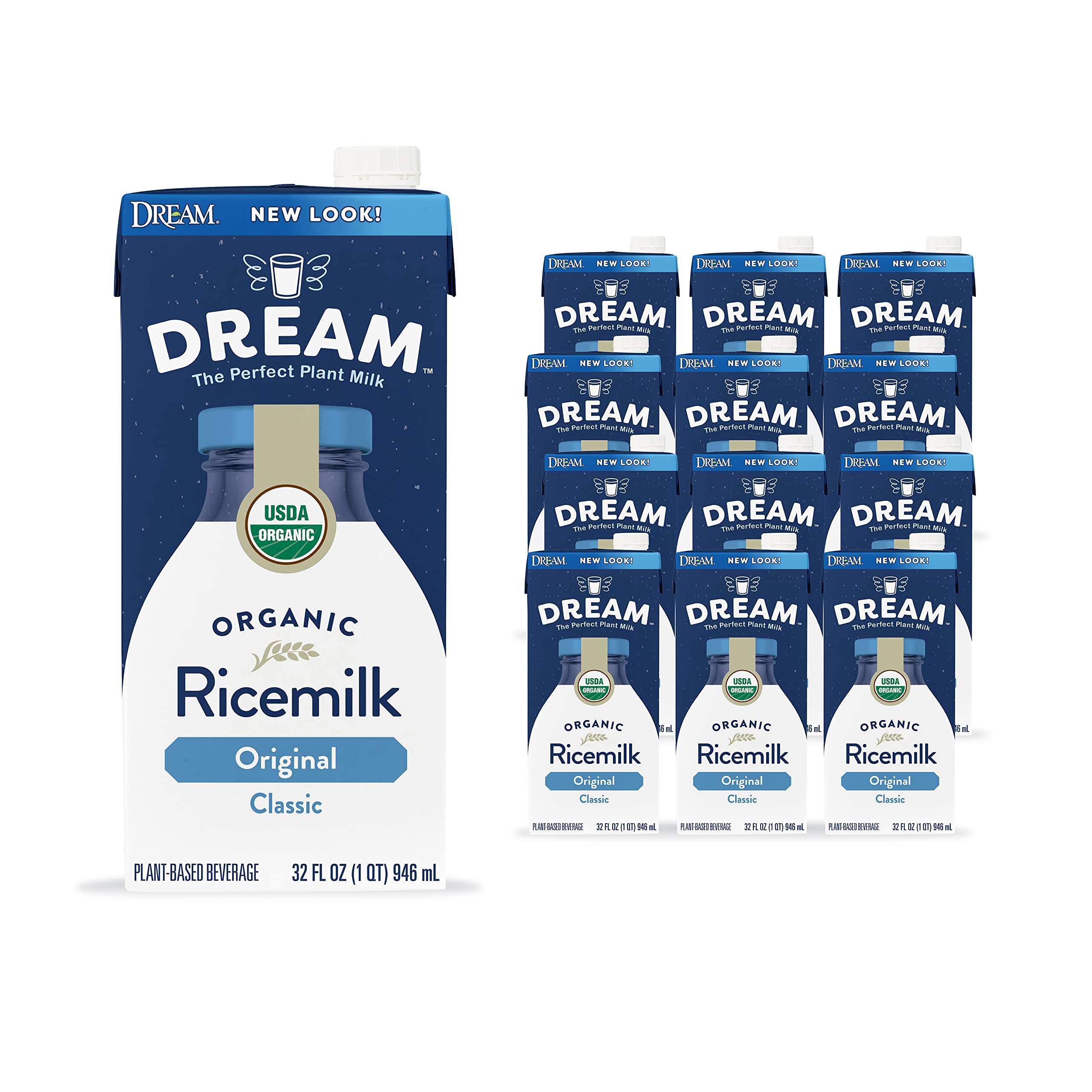 Organic Rice Dream Rice Milk Drink - Original Plain, Vegan Dairy-Free Alternative, Lactose-Free, Shelf-Stable, 32oz (Pack of 12) | Perfect for Smoothies, Coffee Creamer & Baking
