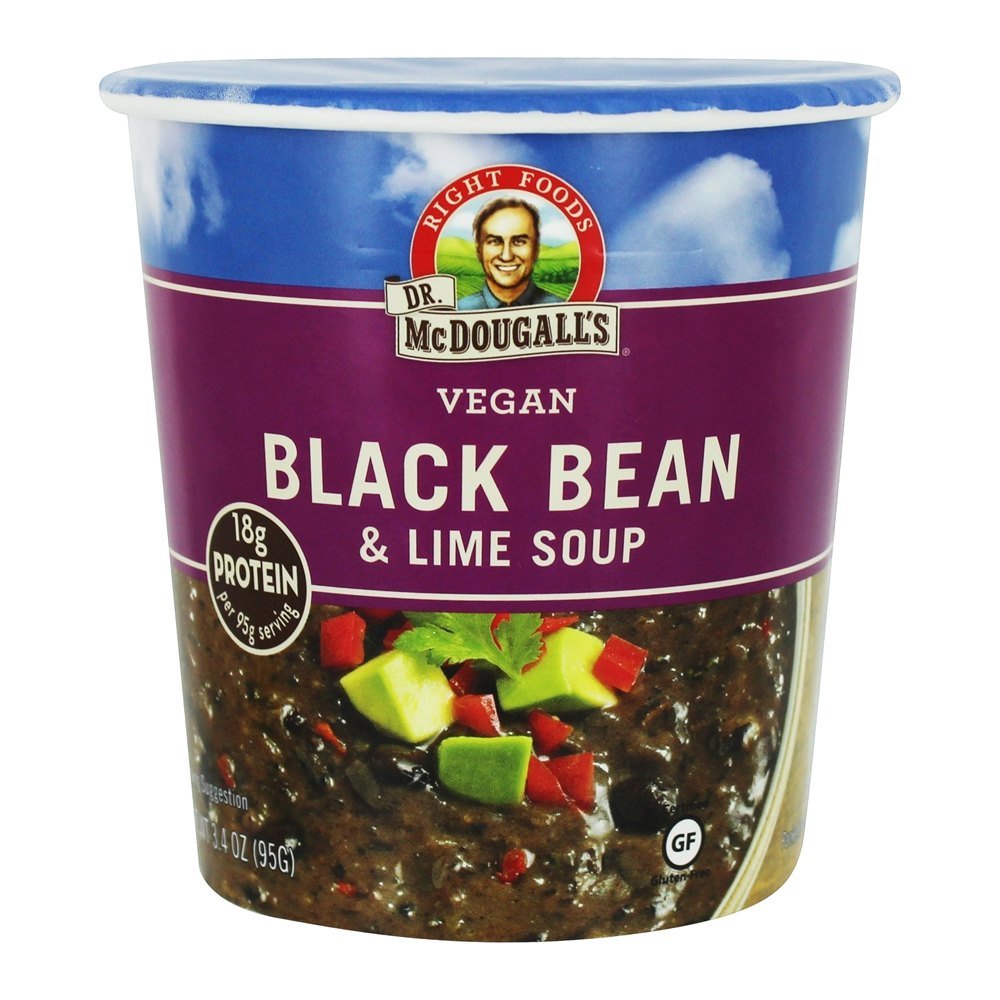 Dr. McDougalls Right Foods Black Bean & Lime Soup Cup - 3.4oz (6 Pack) | Vegan Instant Meal | Quick Lunch, Camping & Emergency Food Supply