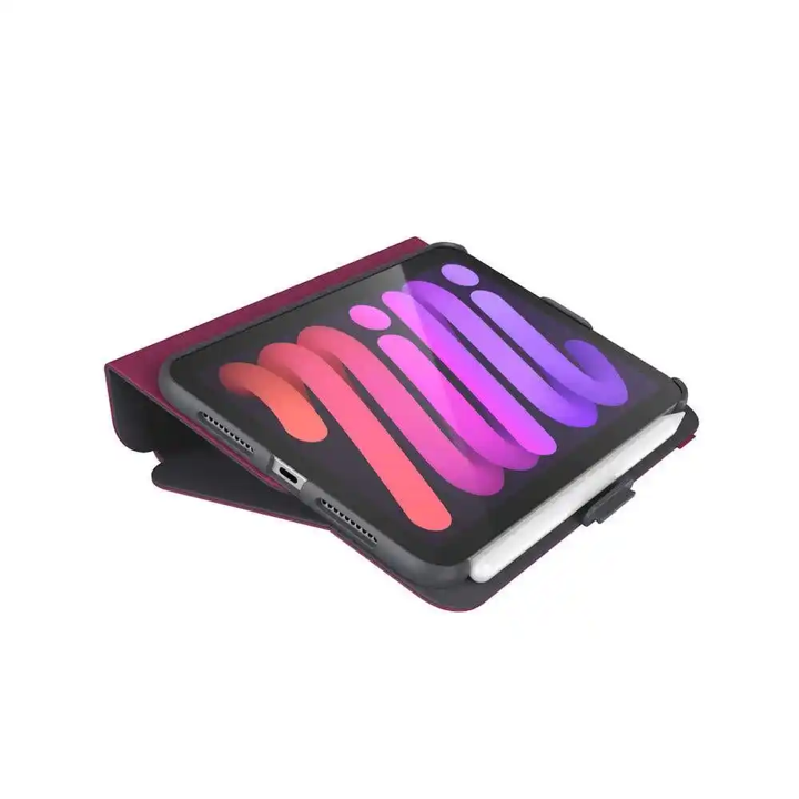 Speck Balance Folio Case for iPad Mini 6 (2021) - Protective Cover with Auto Wake/Sleep, Berry & Gray - Perfect for Work, Travel & School Use