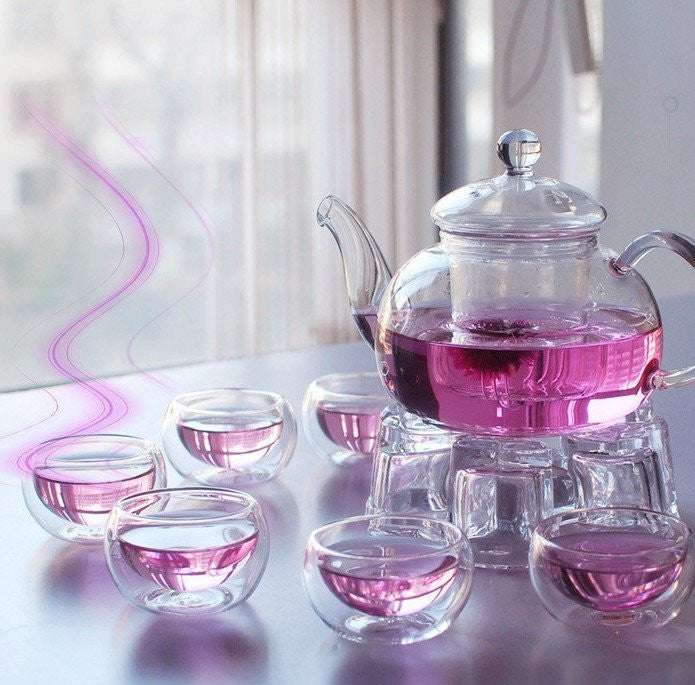 10-Piece Wholesale Gongfu Chinese Ceremony Tea Set - 6 Glass Cups with Infuser & Tealight Candle Warmer Pot - Perfect for Home, Office & Traditional Tea Ceremonies