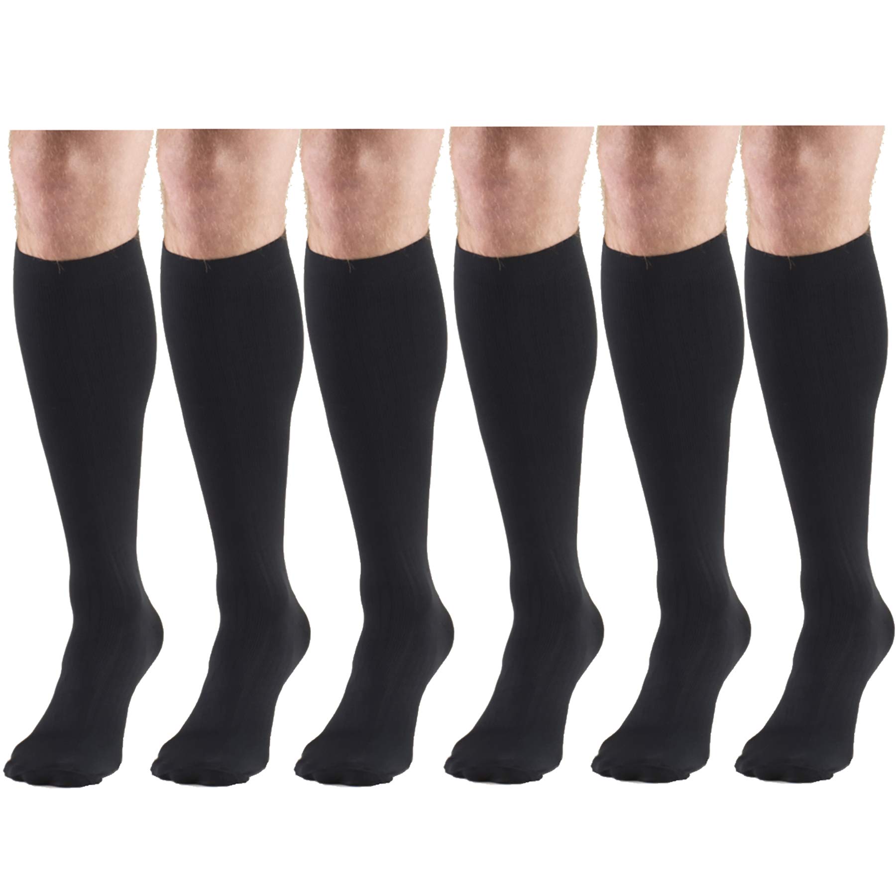 Men's 8-15 mmHg Compression Socks - Knee High Dress Socks (6 Pairs, Black, X-Large) for Circulation Support & Comfort at Work or Travel