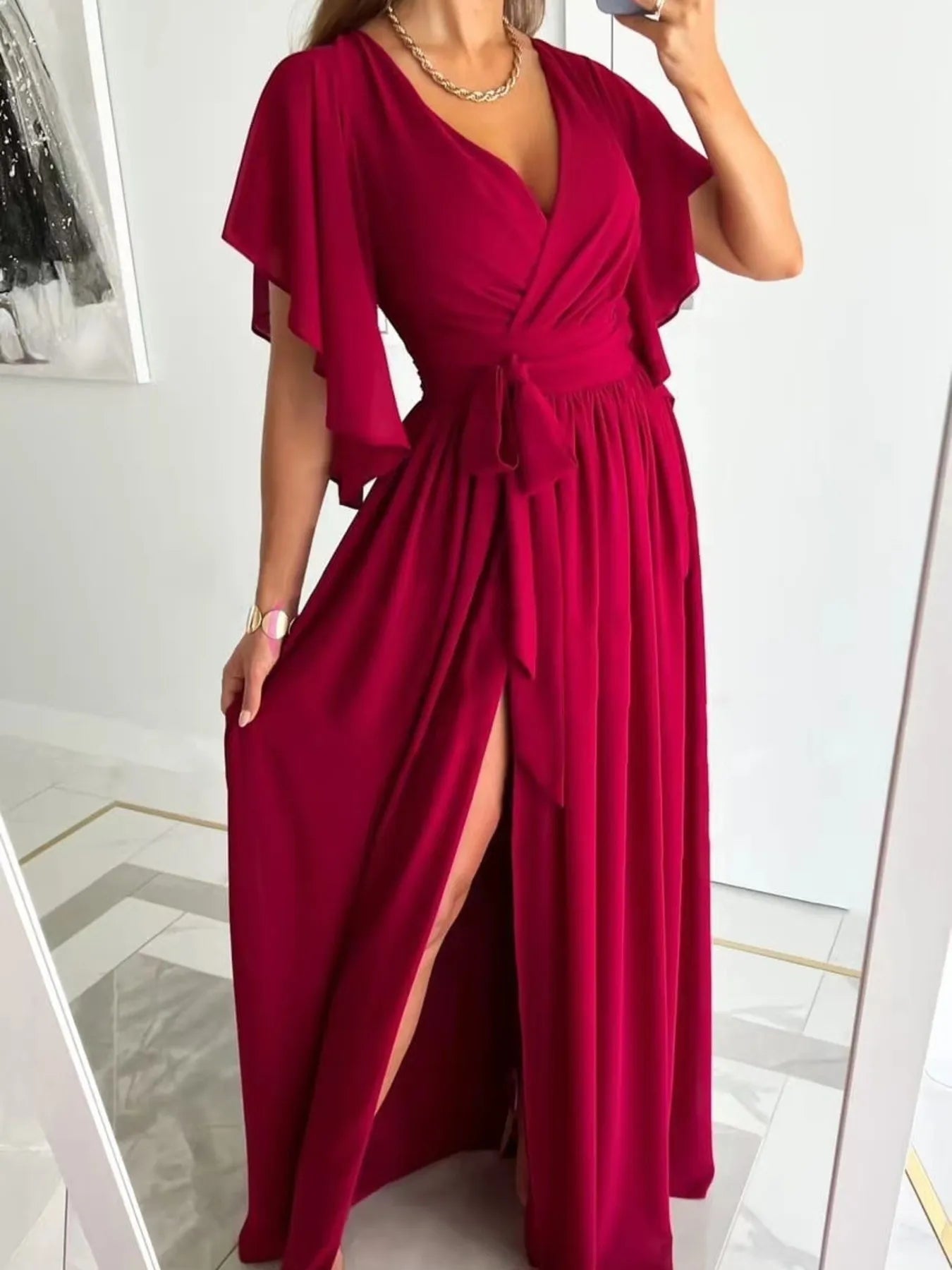 Flutter Sleeve Surplice Tie Waist Dress for Women - Elegant V-Neck Summer Midi Dress for Beach, Party & Date Night