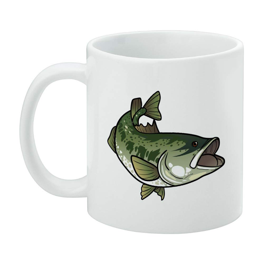Bass Fish Swimming in River White Coffee Mug - Perfect for Fishing Enthusiasts & Nature Lovers