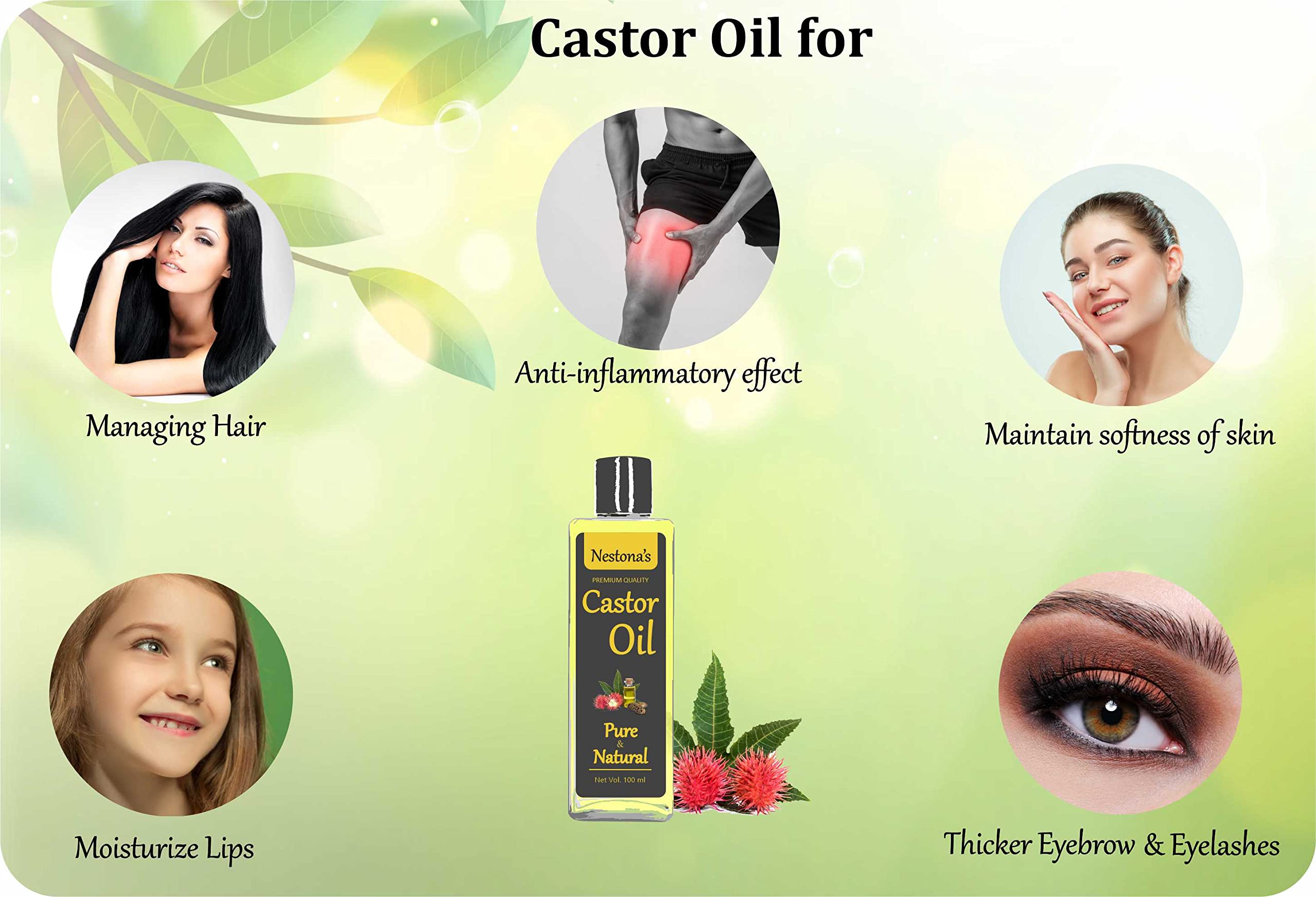 Organic Castor Oil 100ml - Pure & Natural Hair Growth Oil for Thicker, Longer Hair | Best Skin Care Moisturizer & Nourishing Treatment | Gentle Laxative | Perfect for Daily Hair & Skin Routine, DIY Beauty Recipes & Holistic Wellness