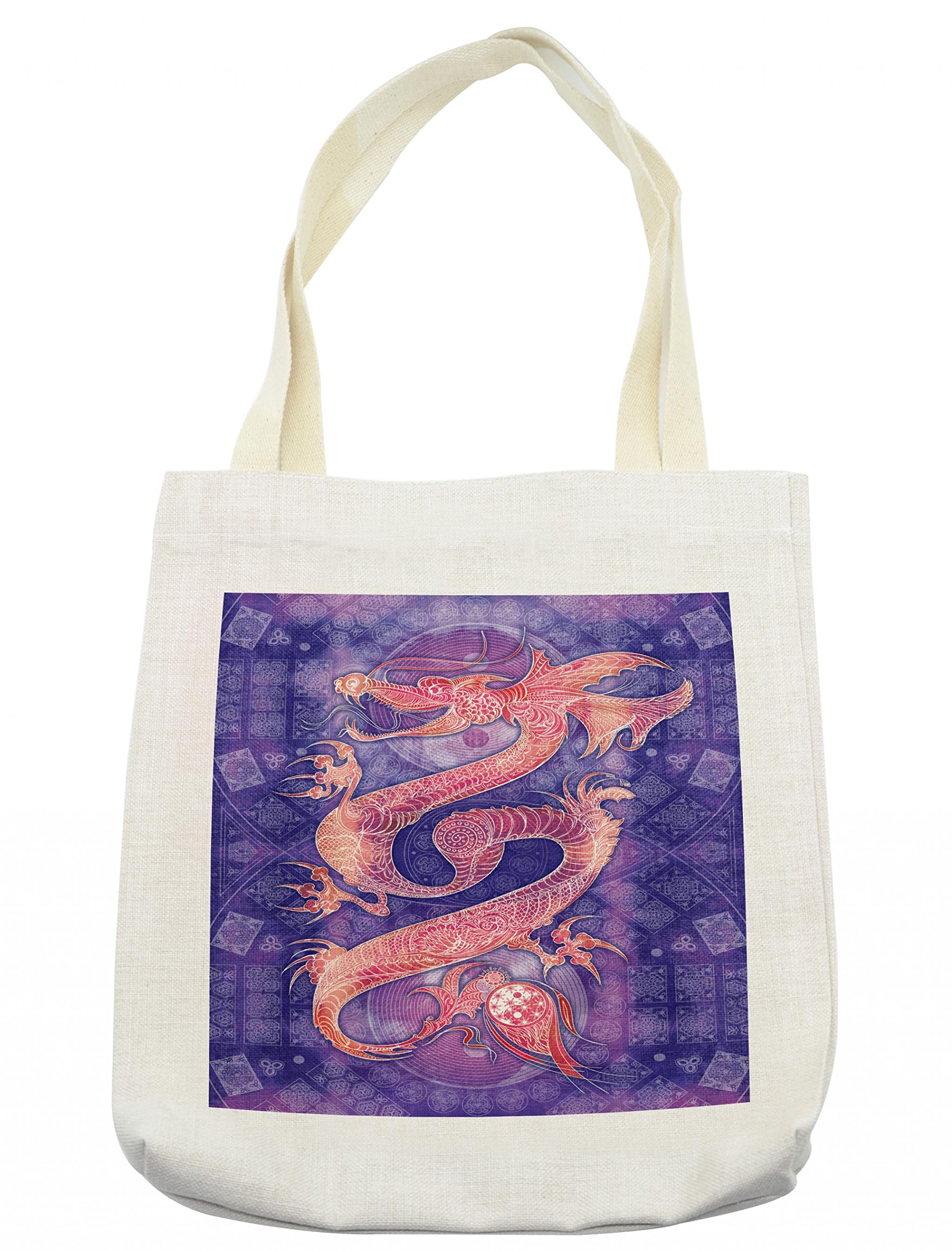 Lunarable Dragon Tote Bag - Chinese Yin Yang Ethnic Pattern Asian Art Meditation Design - Reusable Linen Cloth Shopping Bag for Groceries, Books, Beach & Travel - Perfect for Yoga, Meditation, and Cultural Events (Cream)